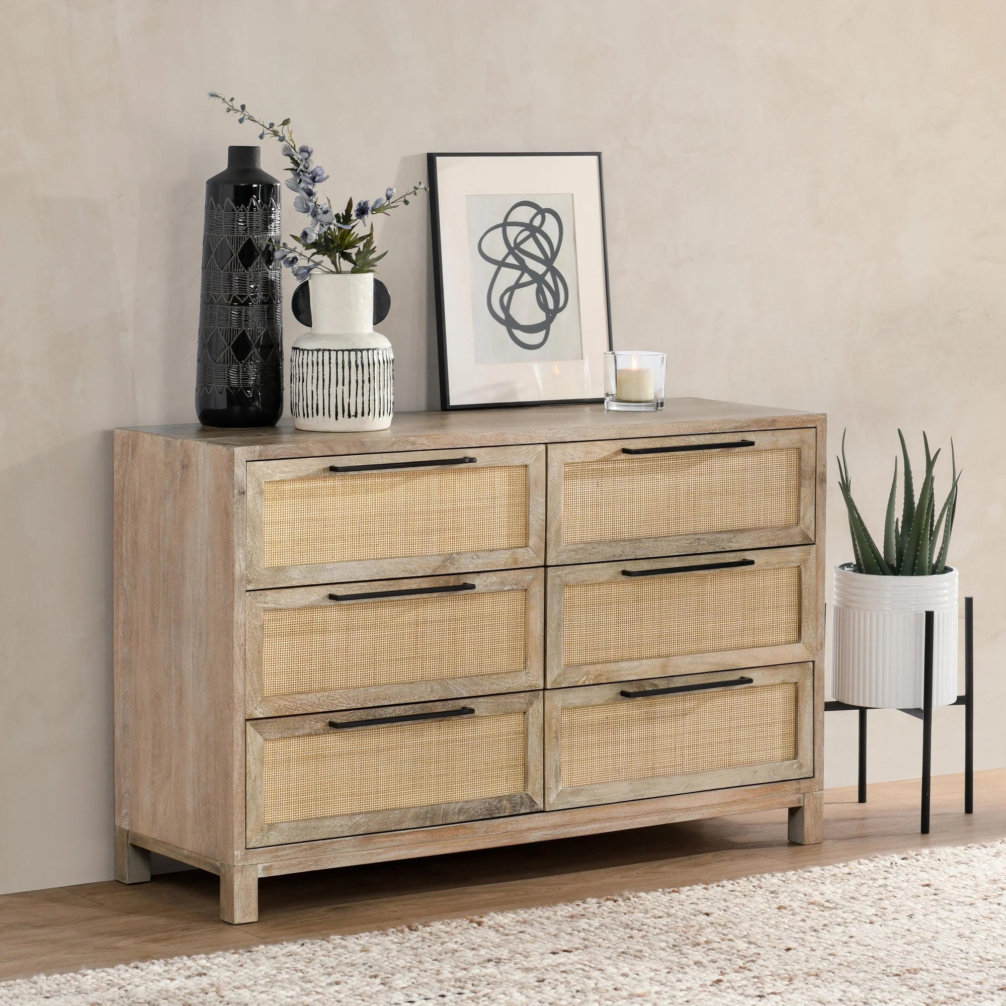 Plateau 54" Six Drawer Dresser - Light Natural