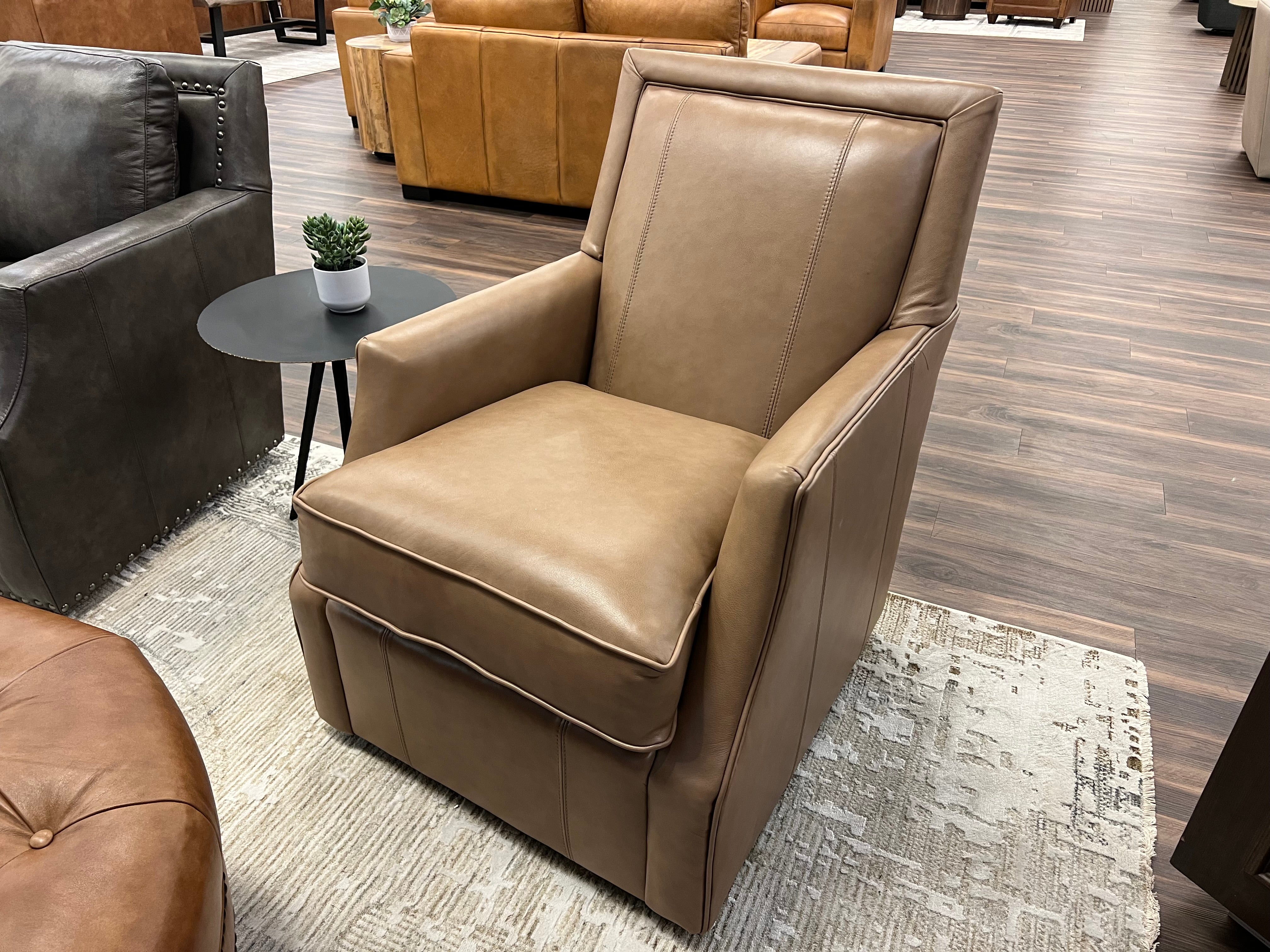 Davenport 30" Slope Arm Top Grain Leather Swivel Club Chair - Ranchero Malt