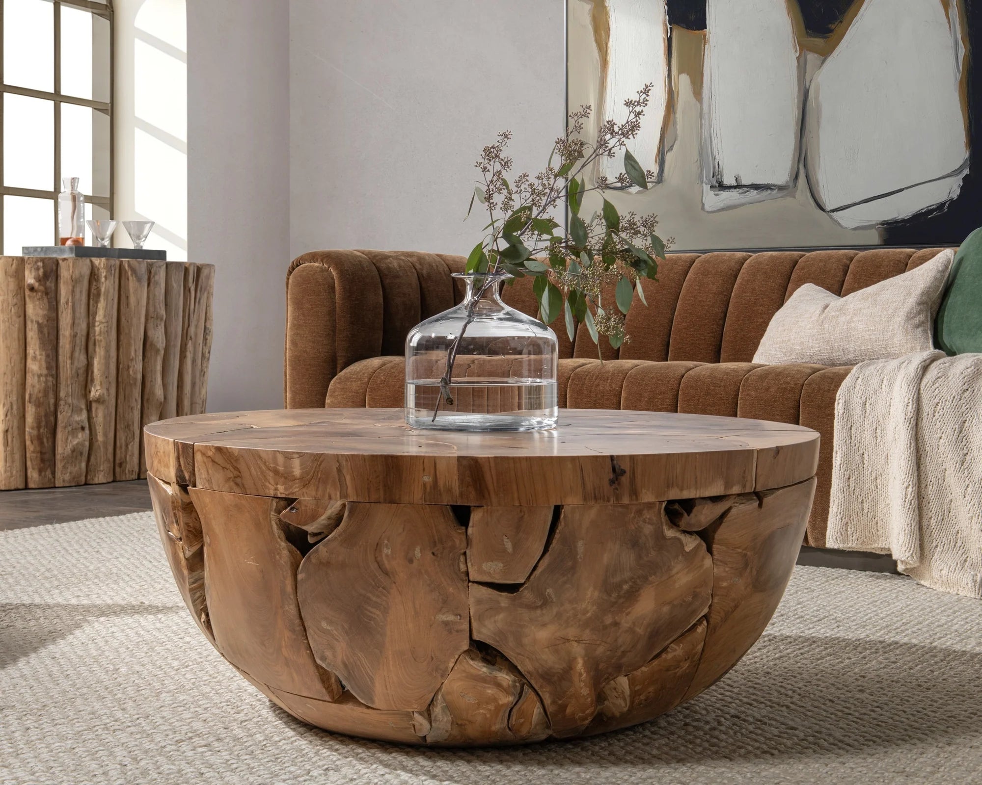 River 40" Round Coffee Table - Natural Teak
