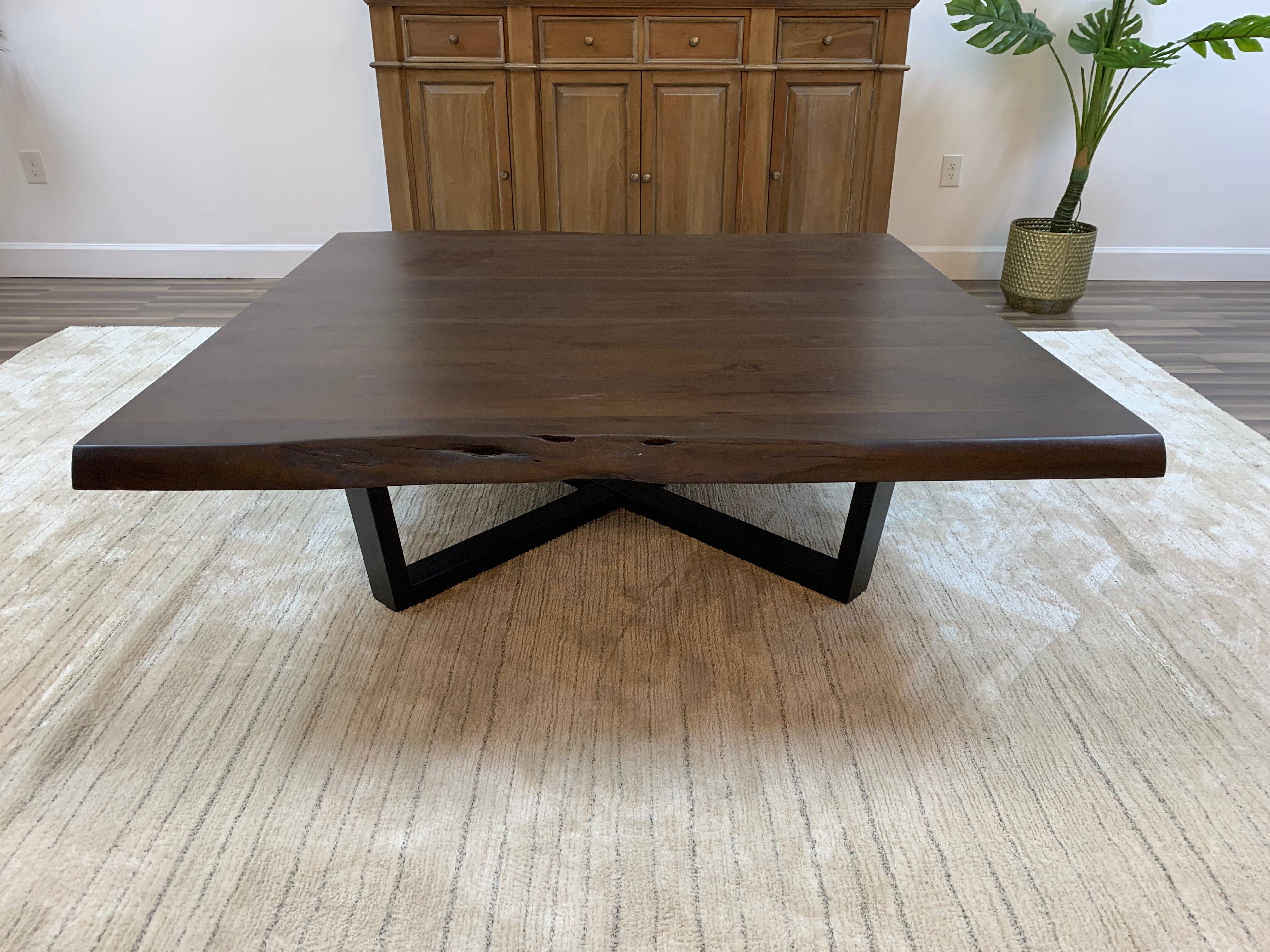 Malcolm Acacia 60" Square Live Edge Coffee Table - Natural + Black