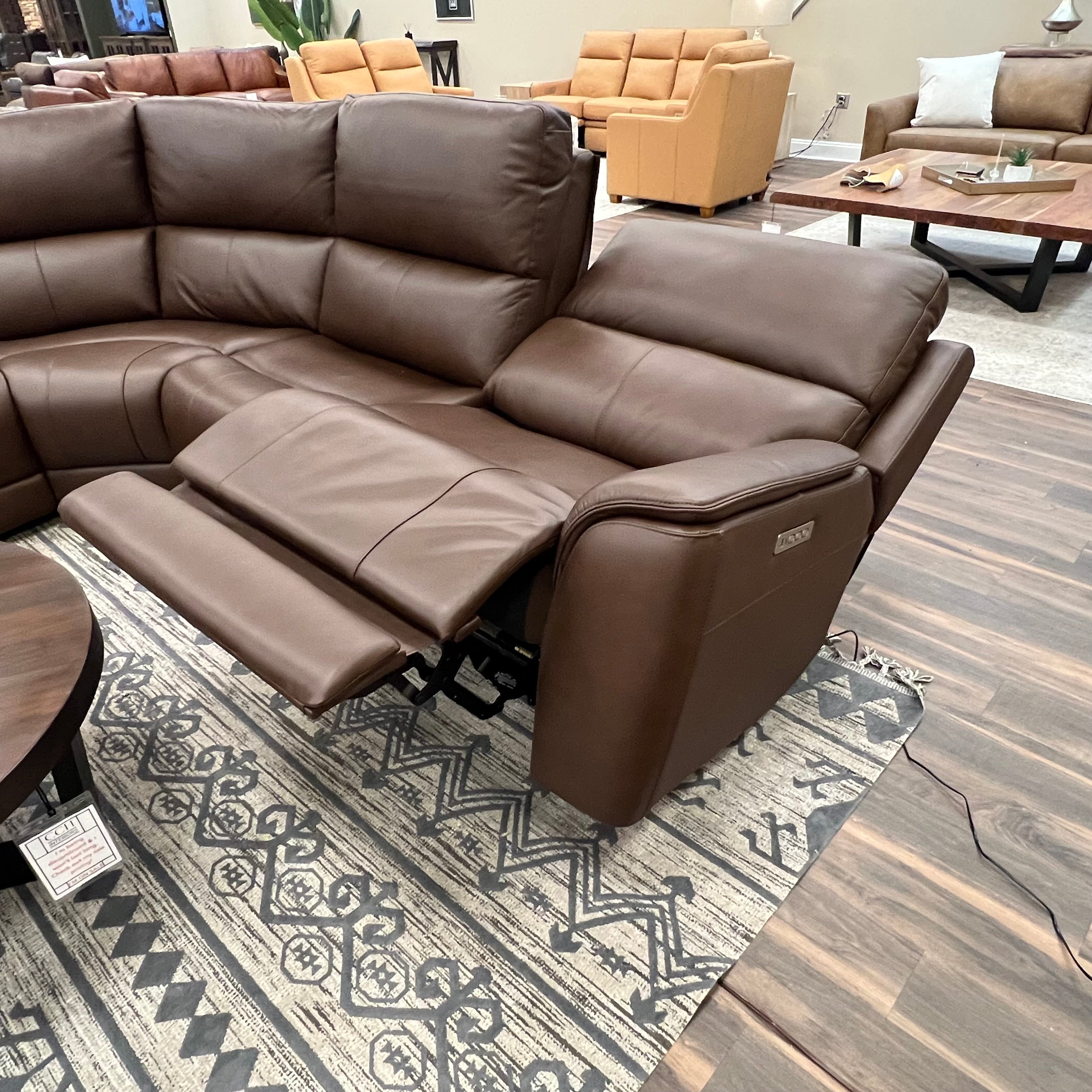 Horace 110” x 108” Top Grain Leather Power Motion Reclining 5 Seat Sectional - Brompton Brown