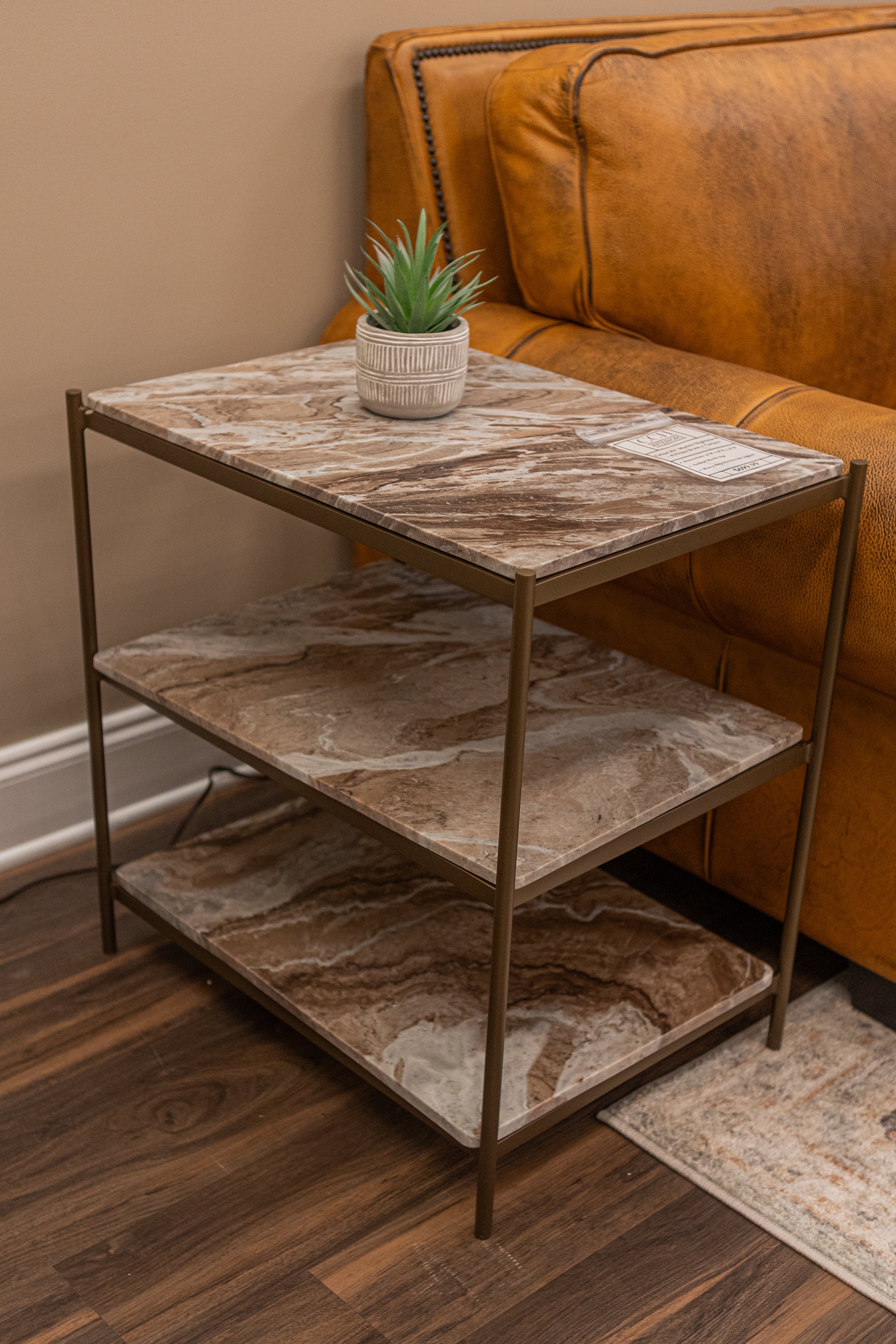 Felipe 25" Marble Nightstand - Antique Brass + Canyon