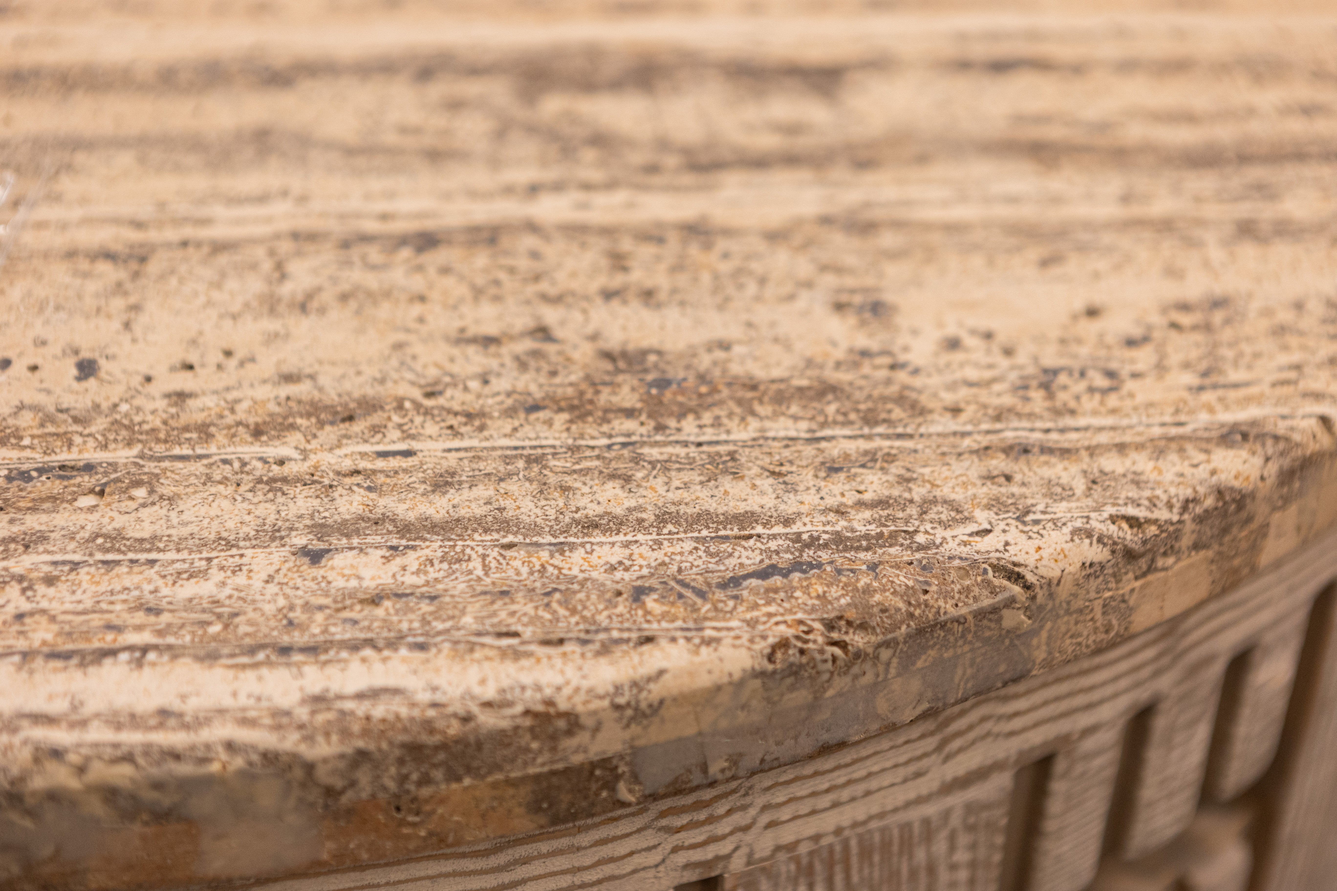 Denali 40" Round Coffee Table - Travertine + Reclaimed Pine