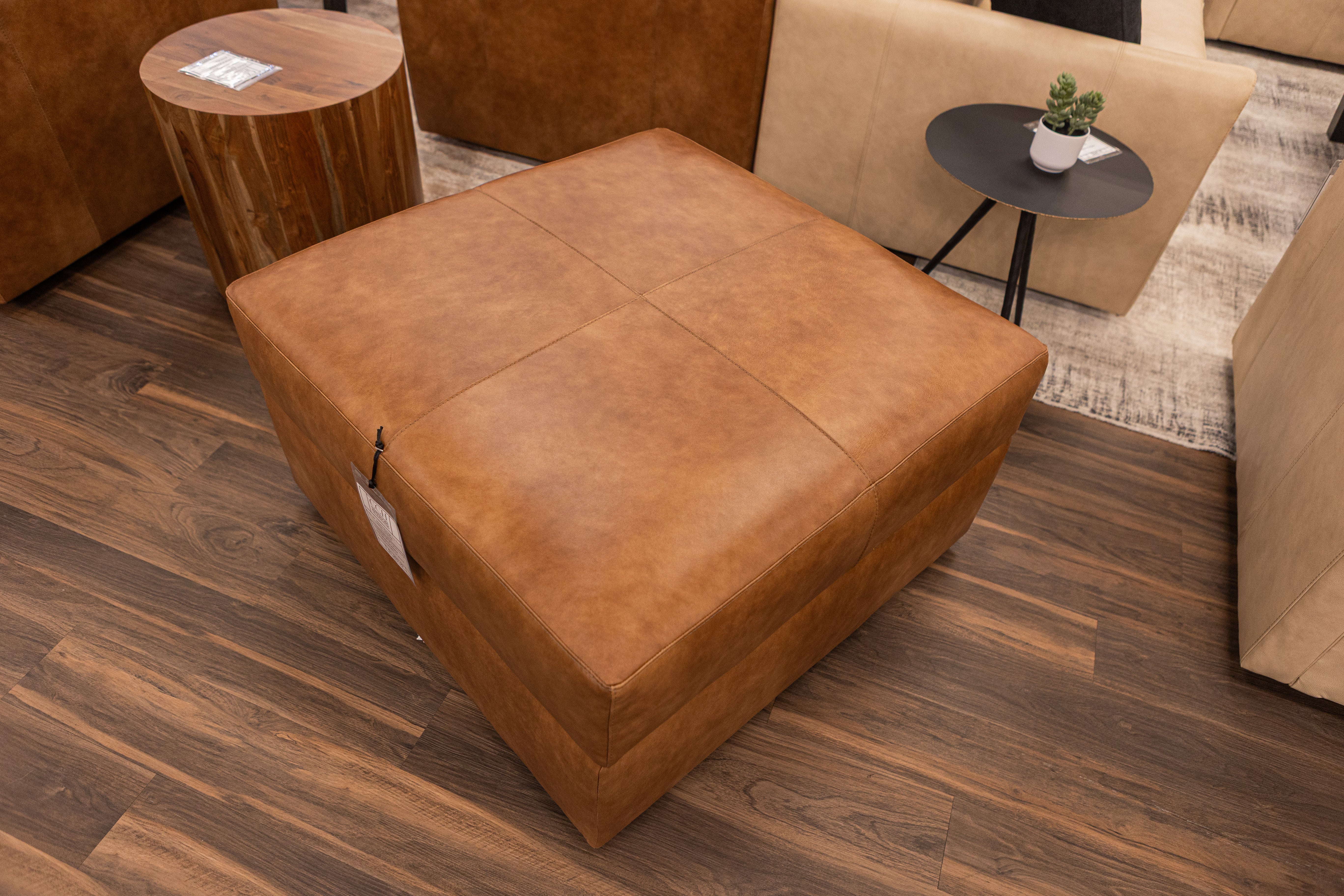 Bodie 36" Square Storage Top Grain Leather Ottoman - Desert Sand