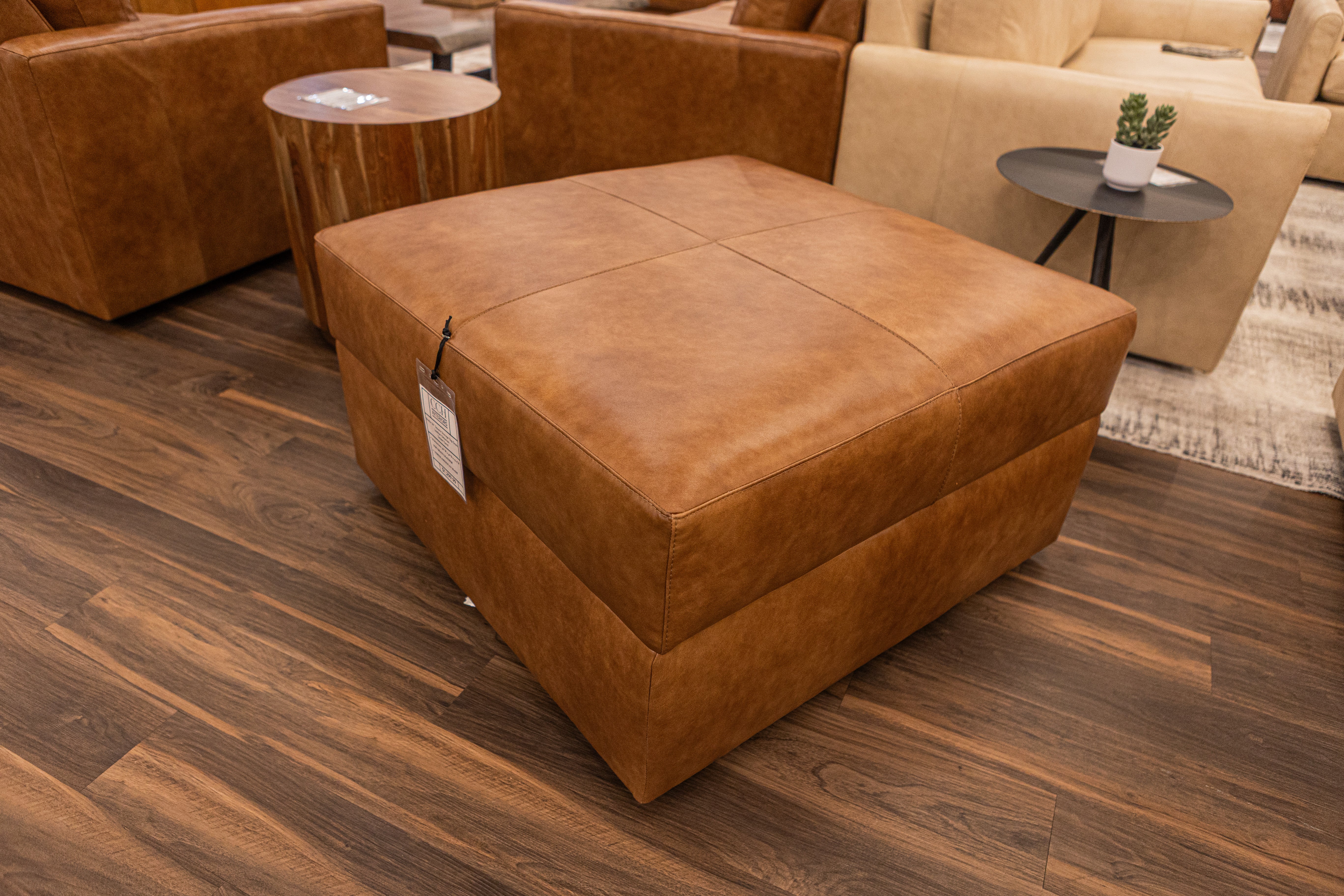 Bodie 36" Square Storage Top Grain Leather Ottoman - Desert Sand