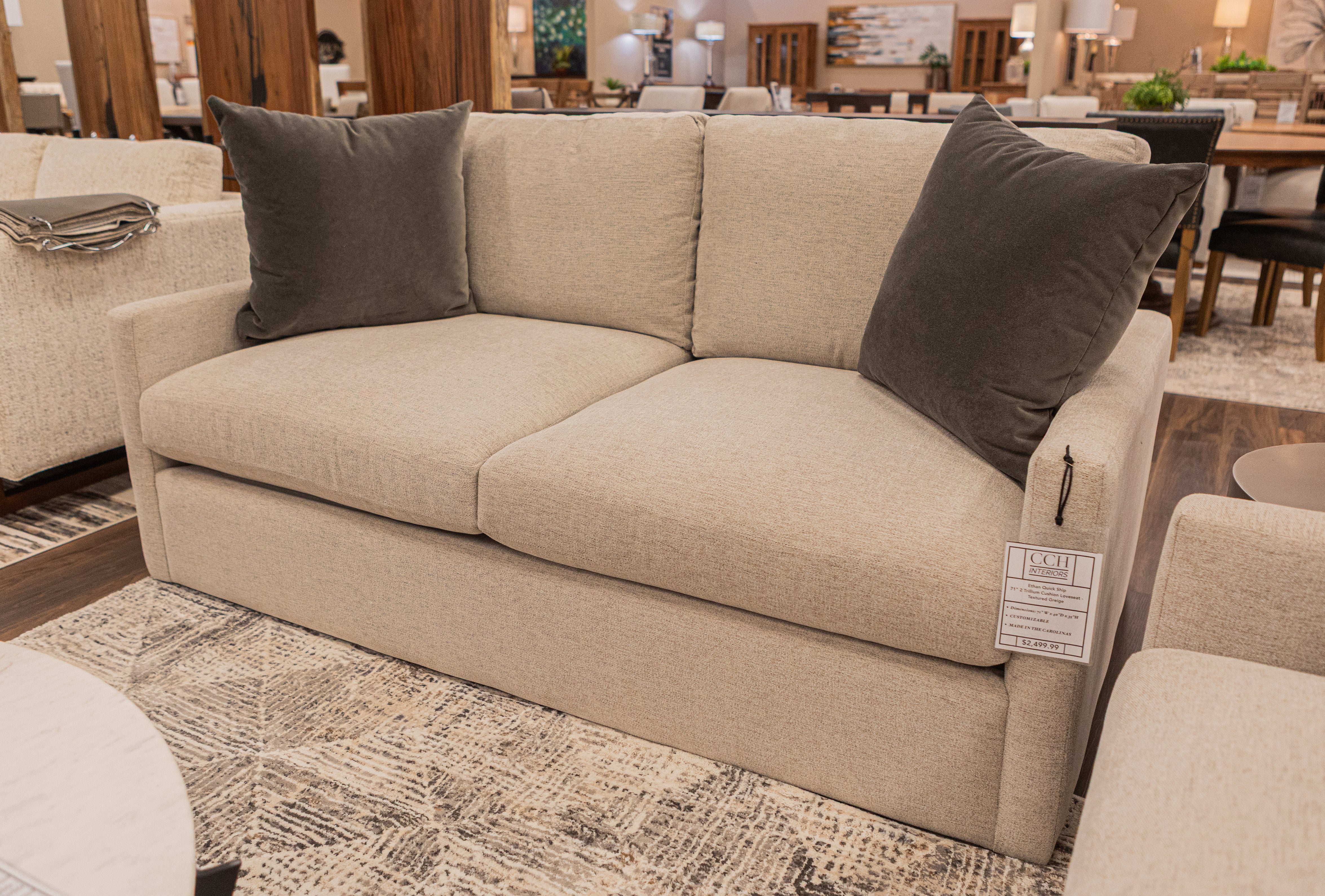 Ethan Quick Ship 71" 2 Trillium Cushion Loveseat - Textured Greige