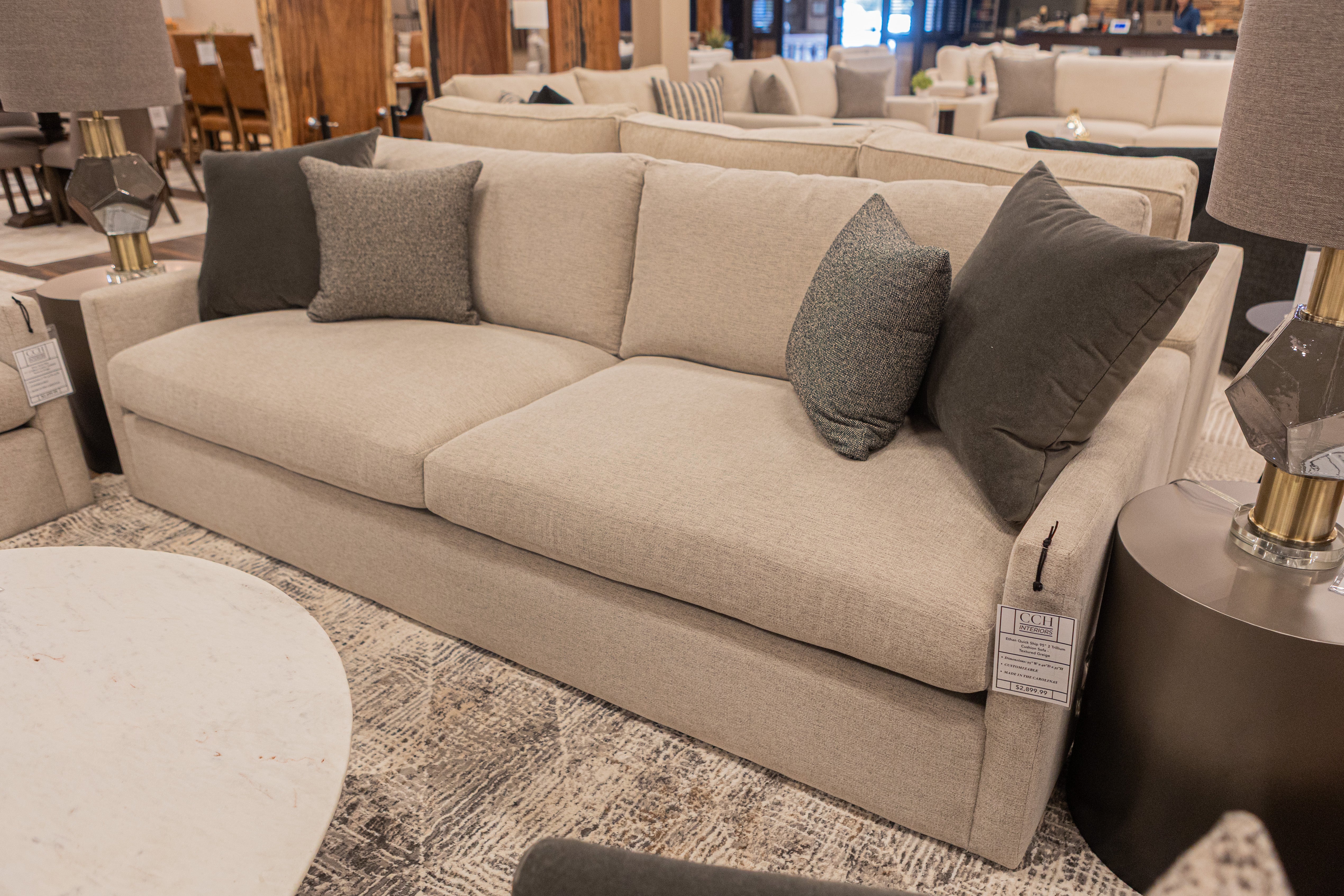 Ethan Quick Ship 95" 2 Trillium Cushion Sofa - Textured Greige