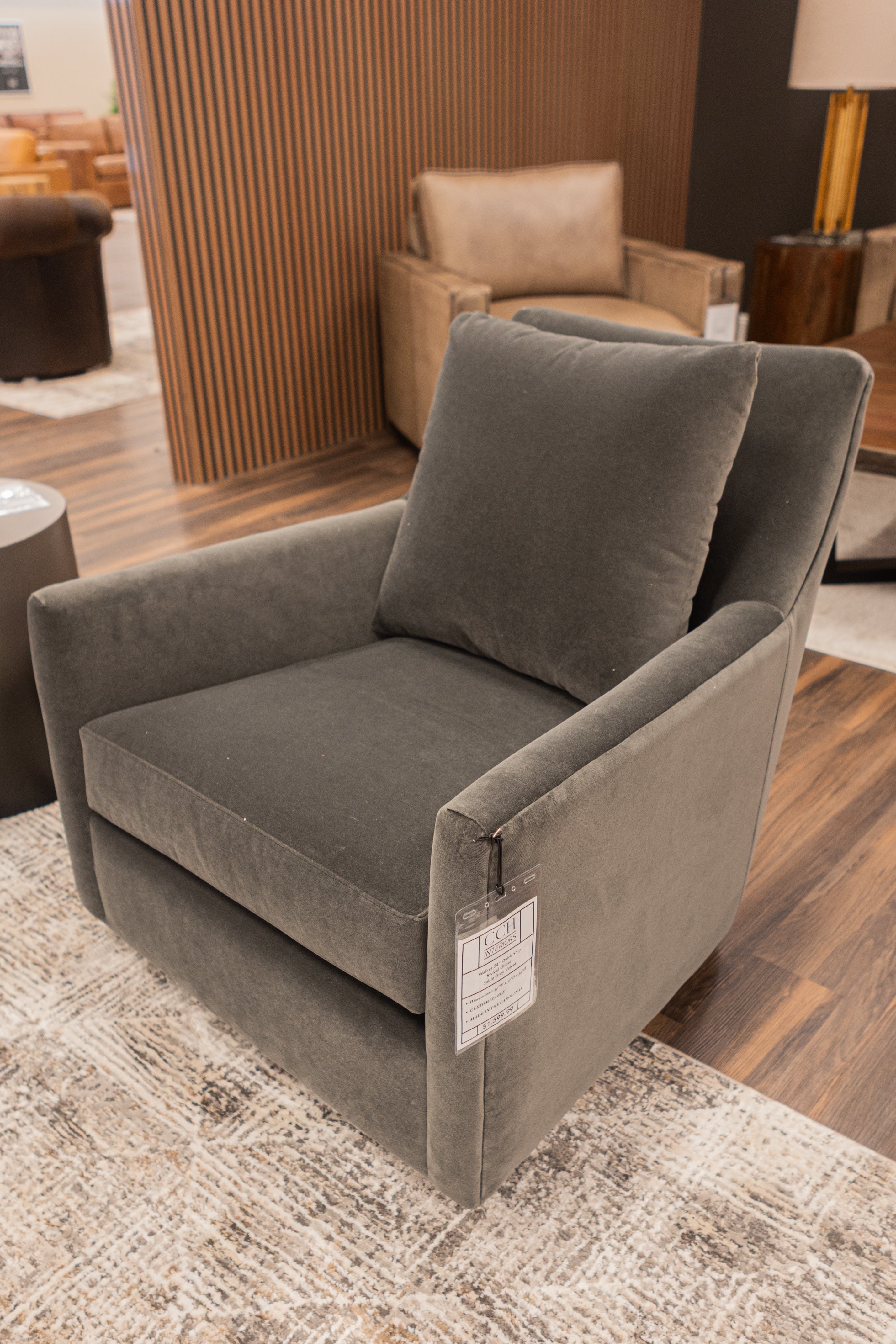Walker 34" Quick Ship Swivel Glider - Sable Grey Velvet