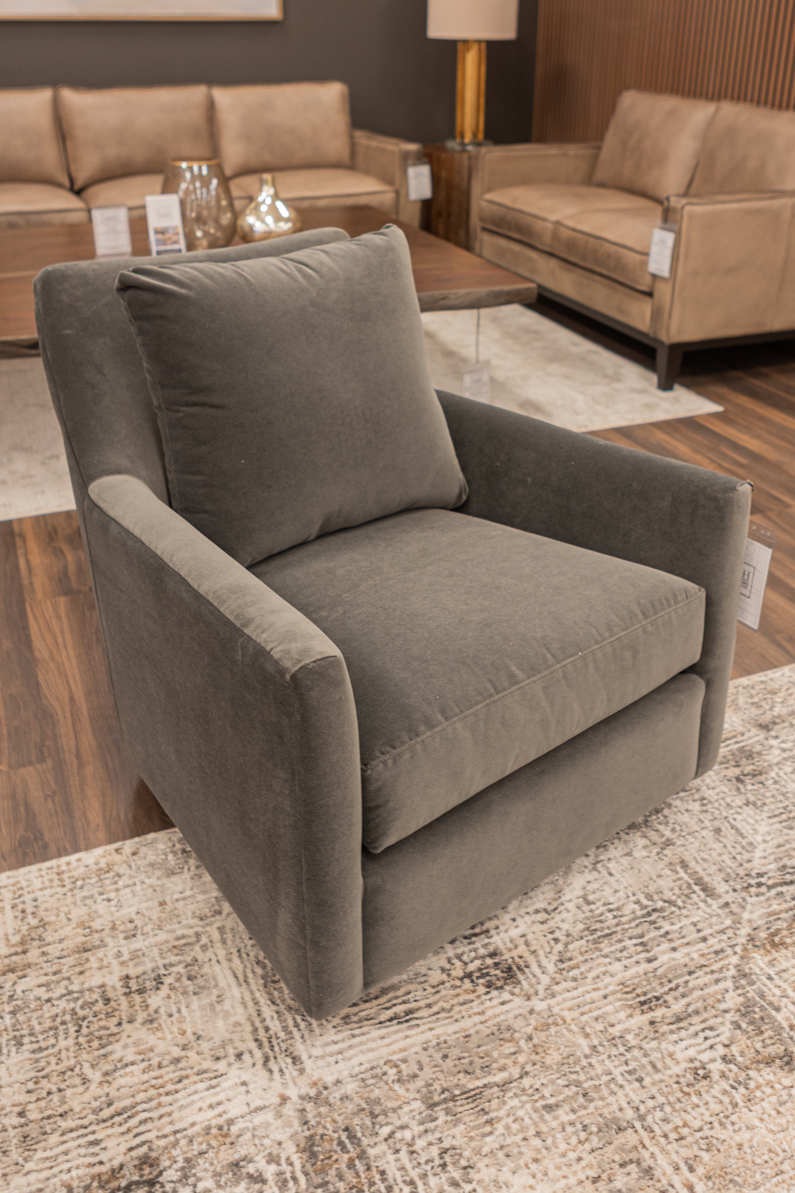 Walker 34" Quick Ship Swivel Glider - Sable Grey Velvet