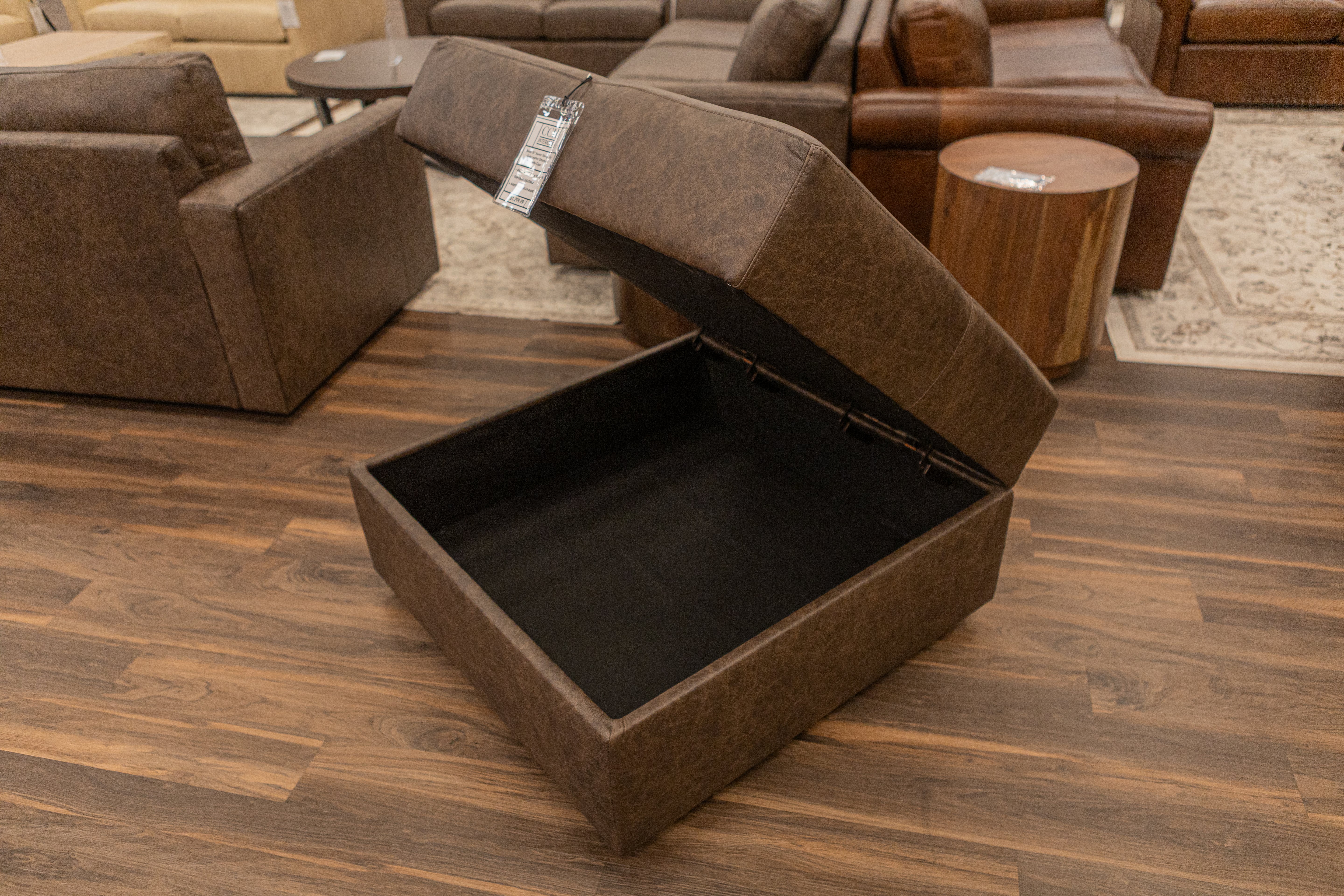 Bodie 36" Square Storage Top Grain Leather Ottoman - Omaha Cigar