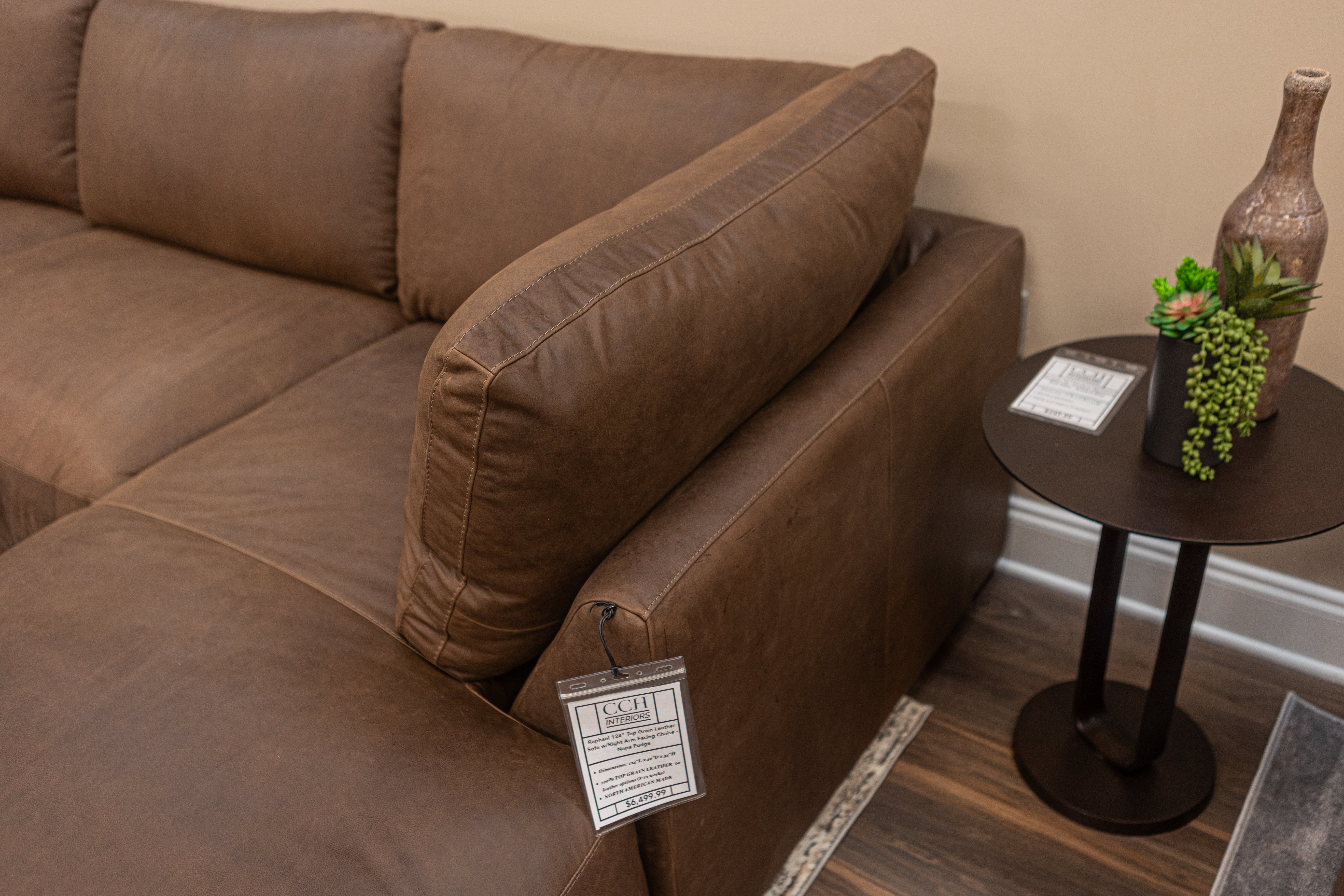 Raphael 124" Top Grain Leather Sofa w/Right Arm Facing Chaise - Napa Fudge