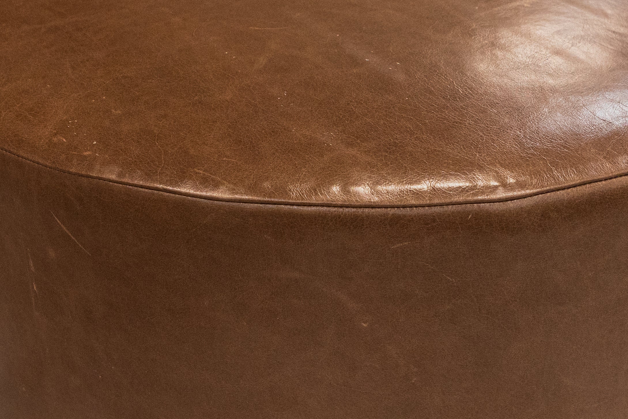 Penelope Express Ship 36" Round Top Grain Leather Ottoman - Smokehouse Brown