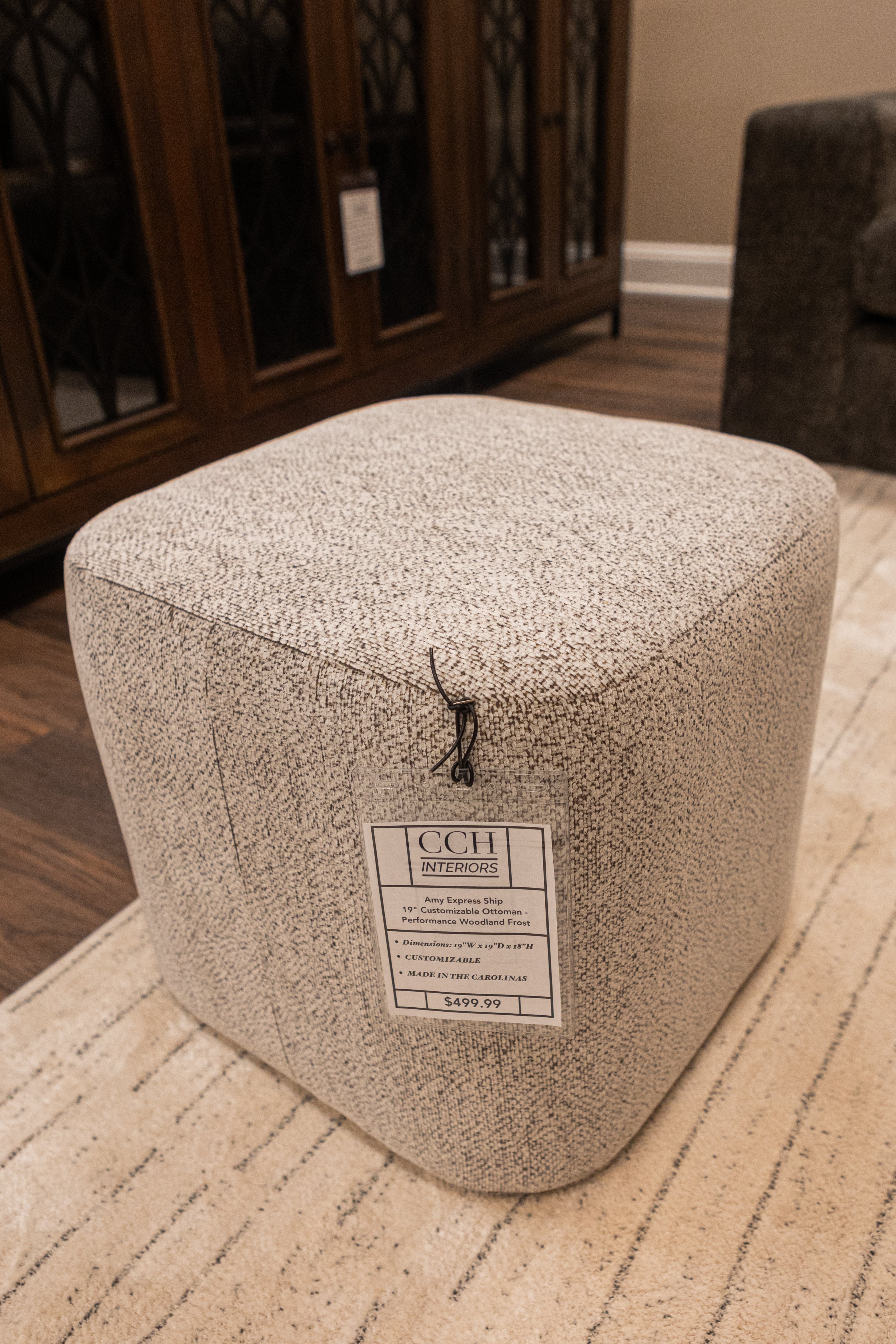 Amy Express Ship 19" Customizable Ottoman - Performance Woodland Frost