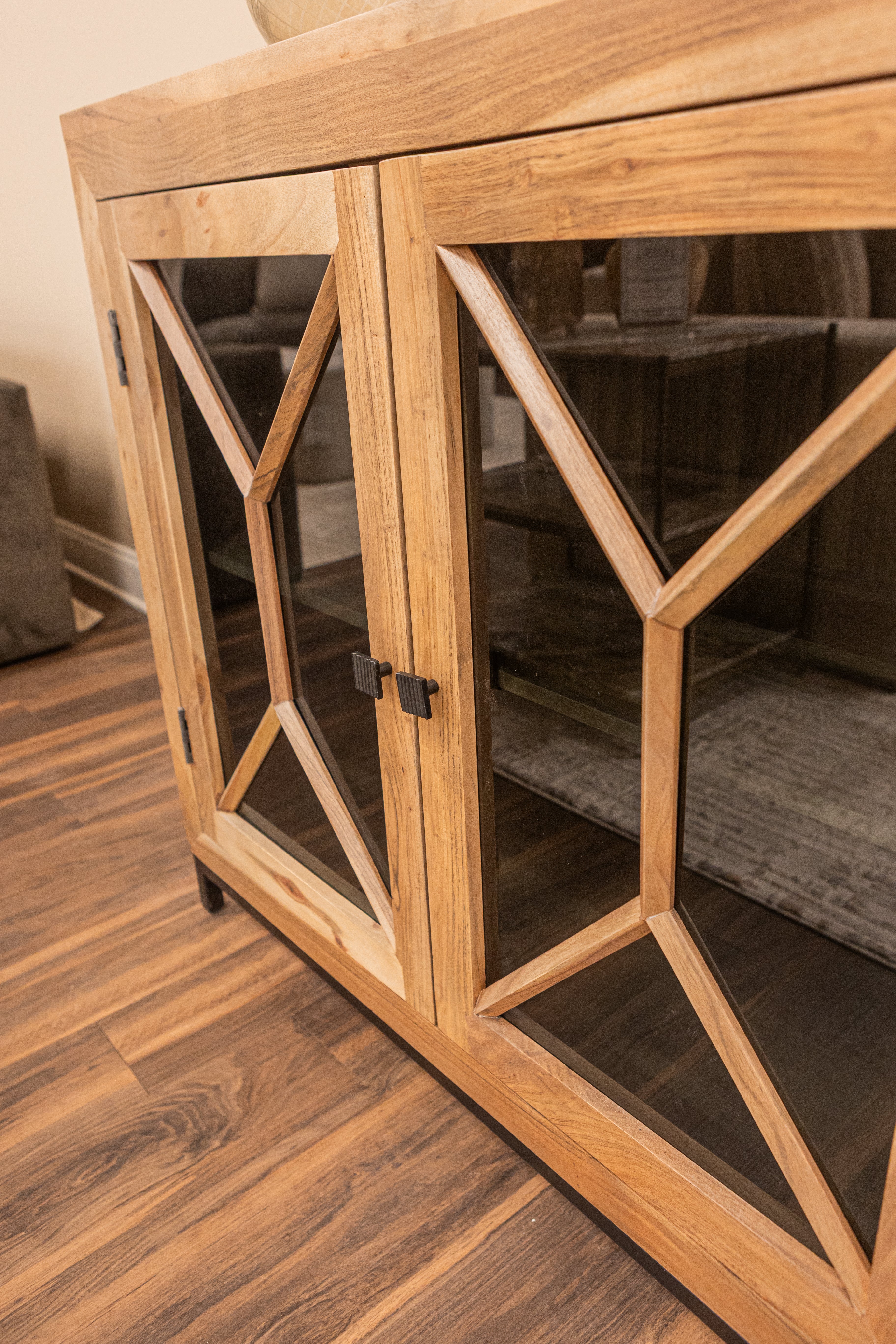 Candace 82" Smoked Glass 4 Door Sideboard - Natural