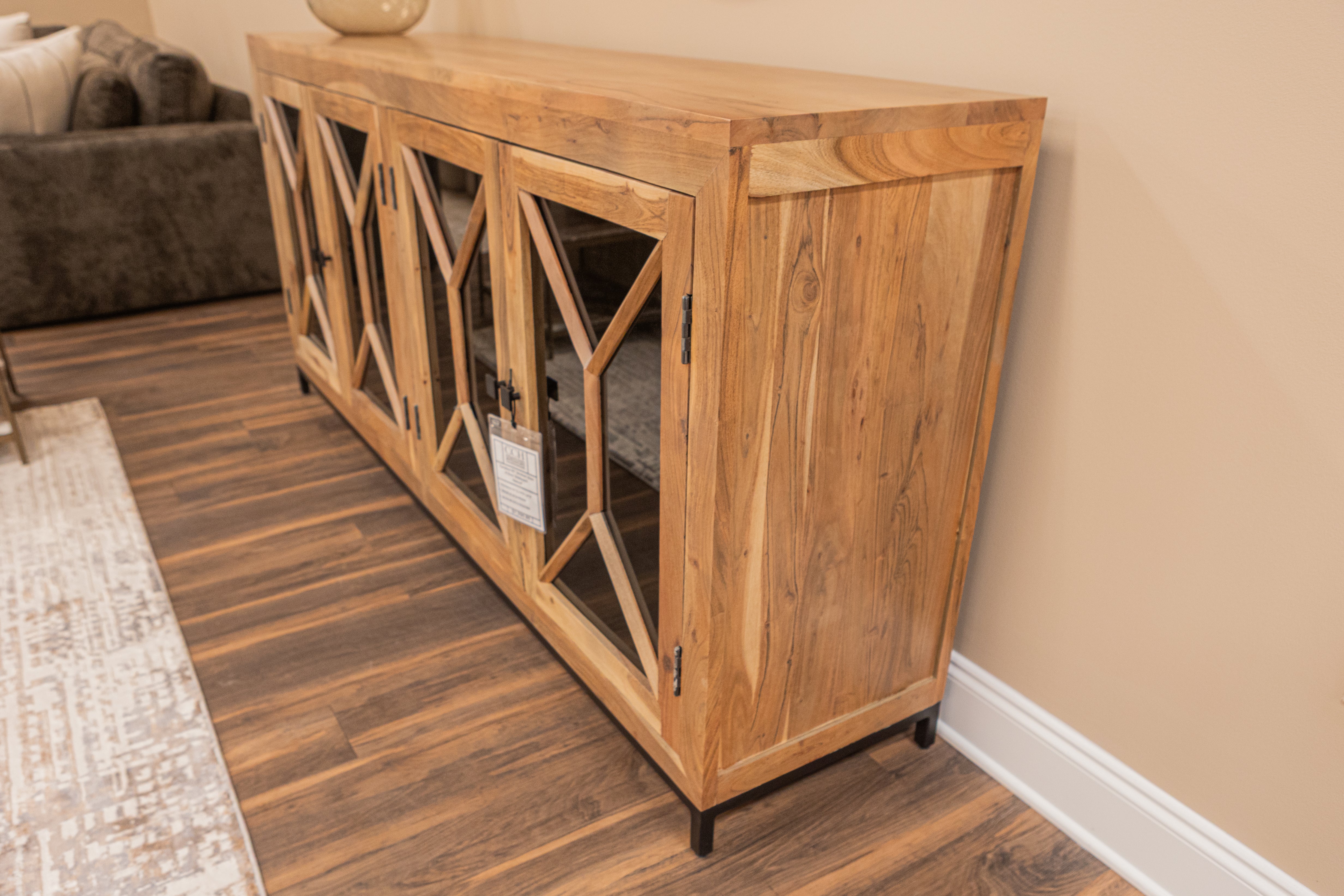 Candace 82" Smoked Glass 4 Door Sideboard - Natural