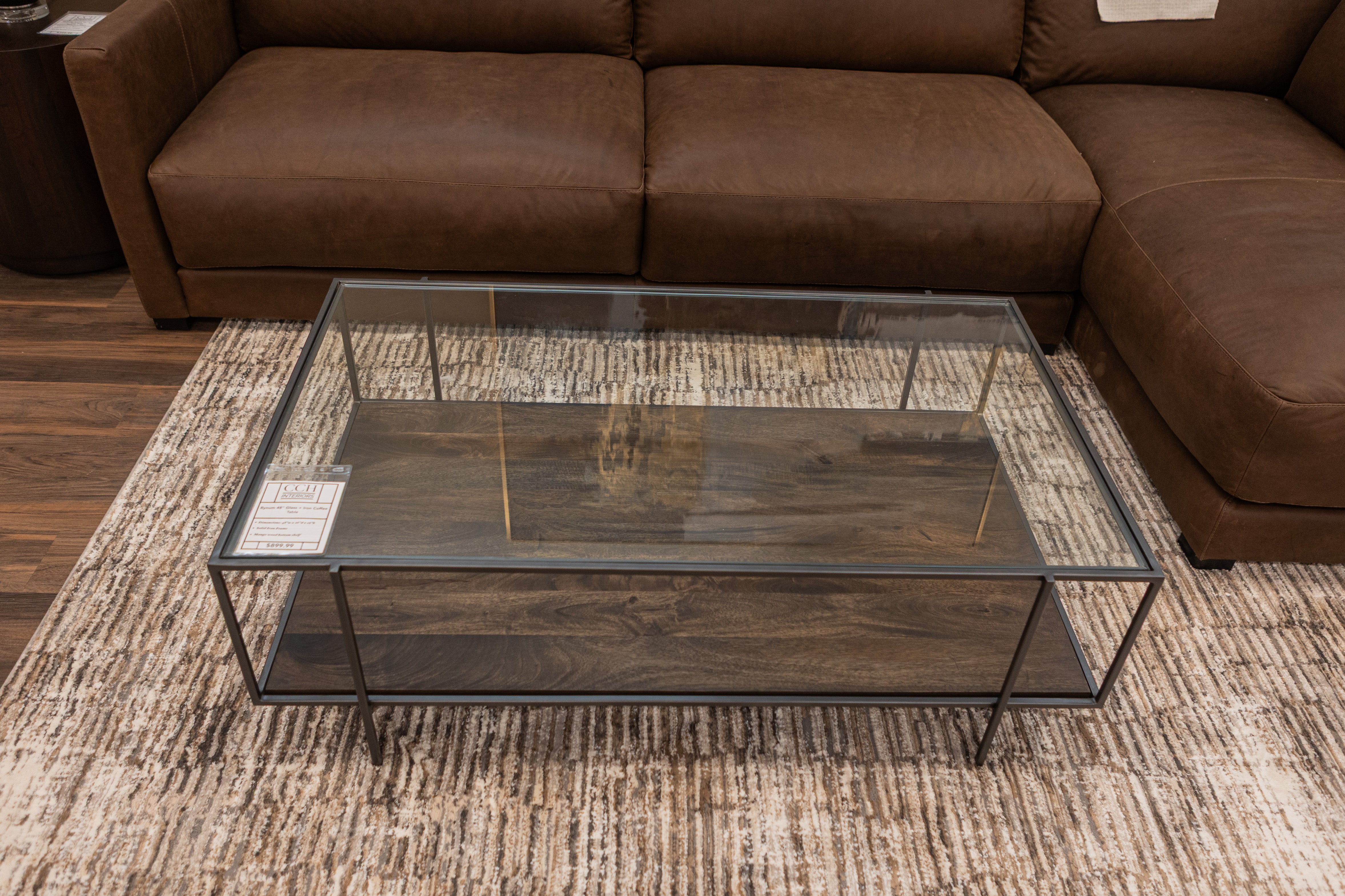 Bynum 48" Glass + Iron Coffee Table