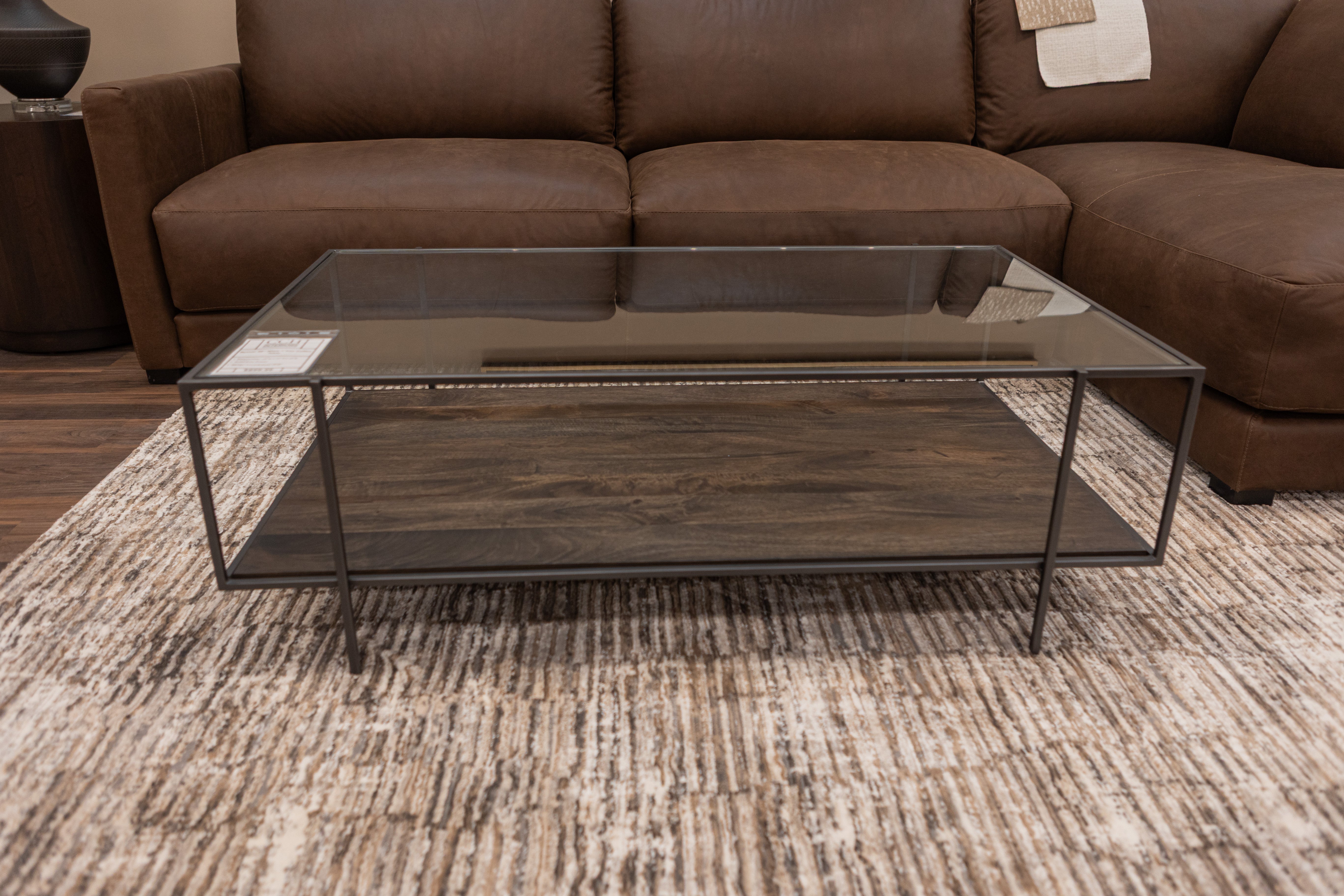 Bynum 48" Glass + Iron Coffee Table
