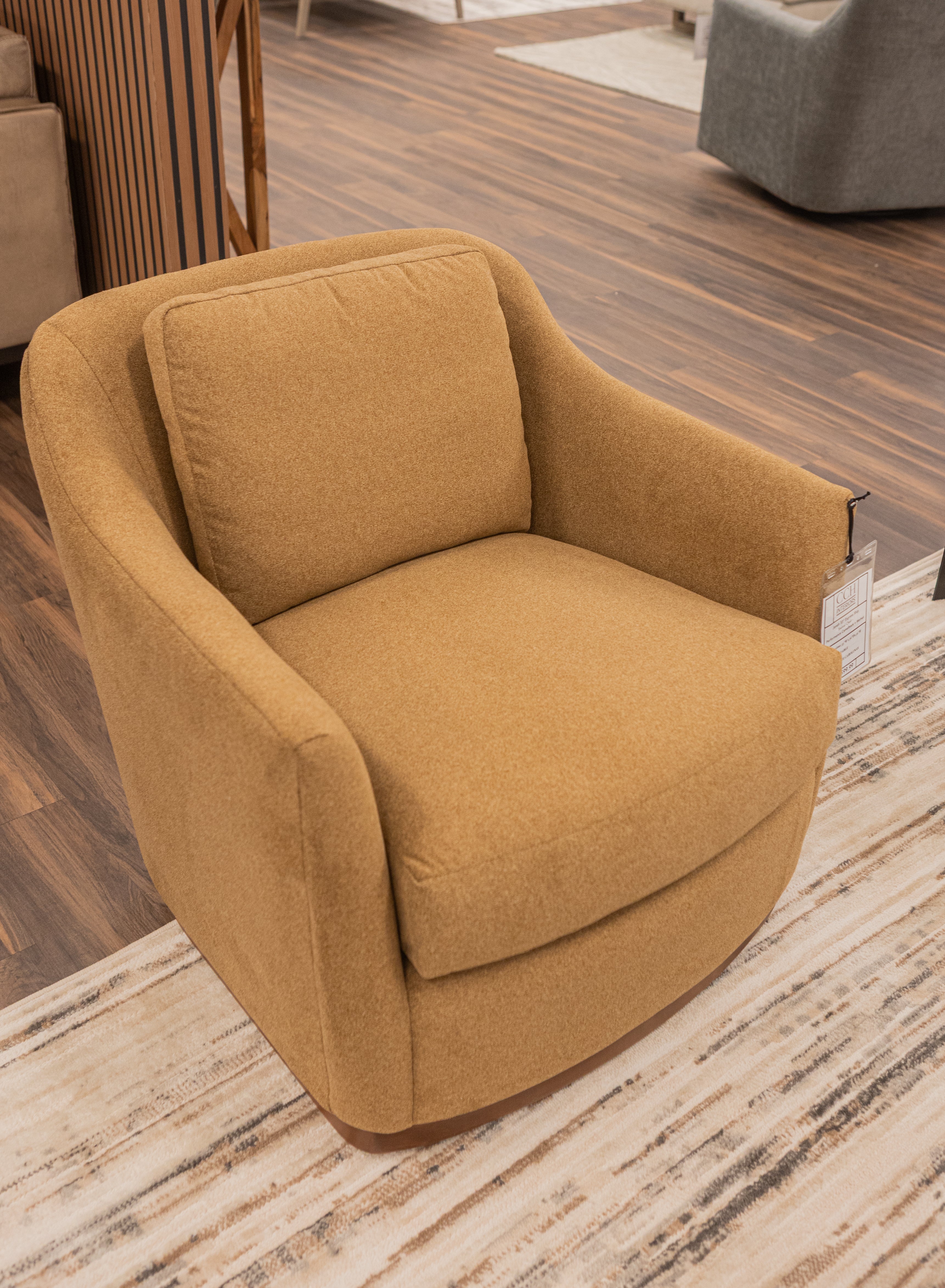 Jonah 33" Express Ship Swivel Chair - Performance Camelback + Walnut