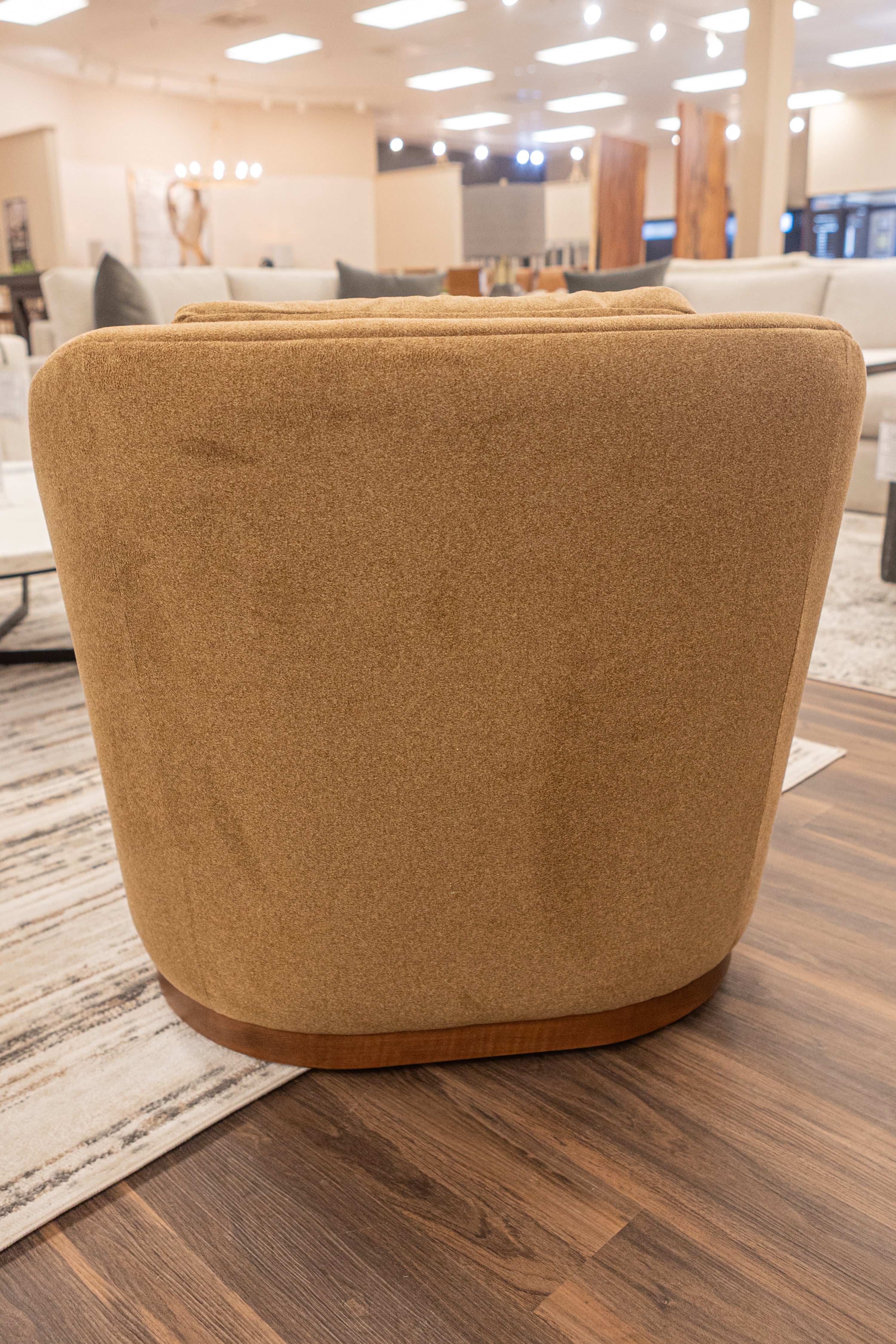 Jonah 33" Express Ship Swivel Chair - Performance Camelback + Walnut