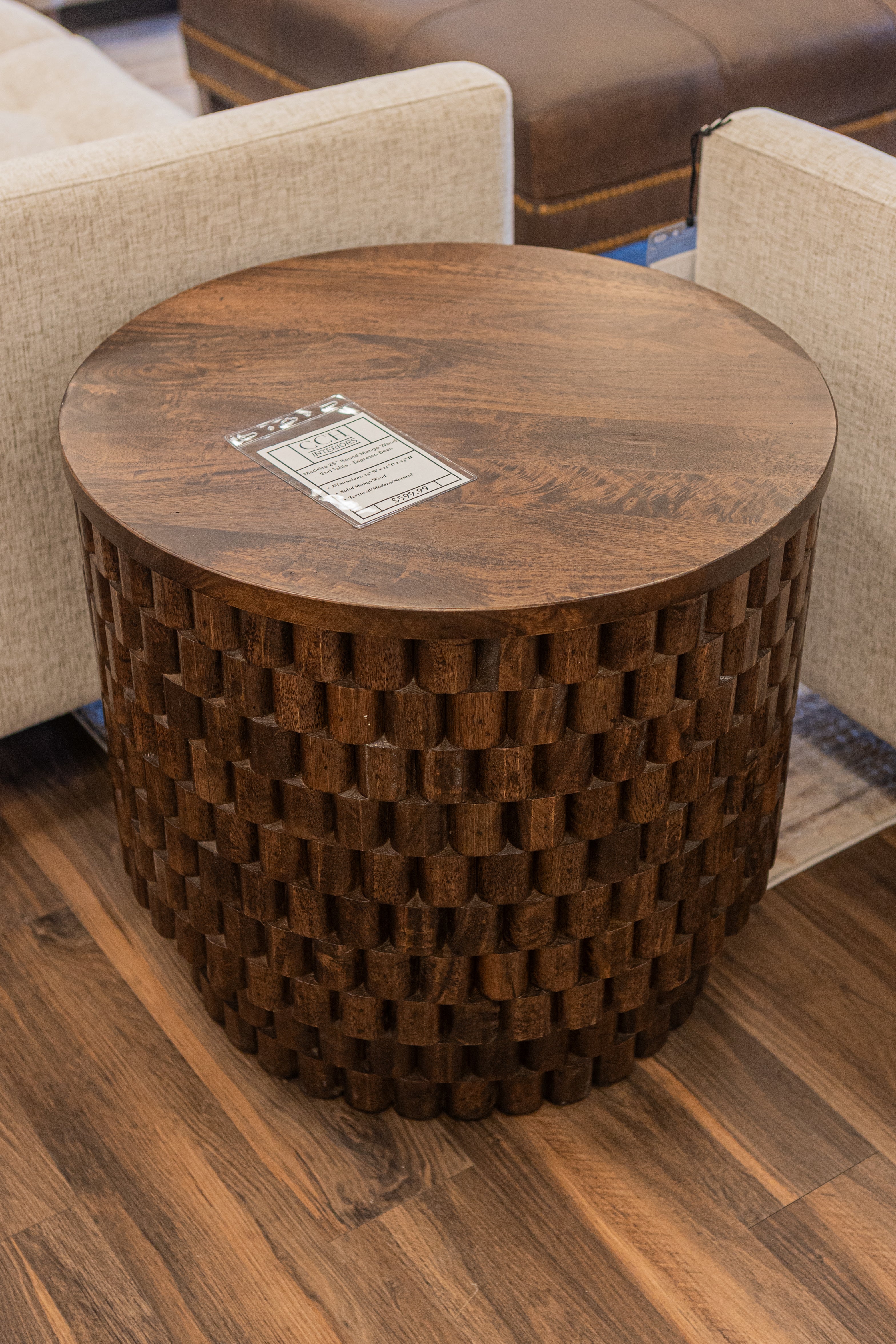Madeira 25" Round Mango Wood End Table - Espresso Bean