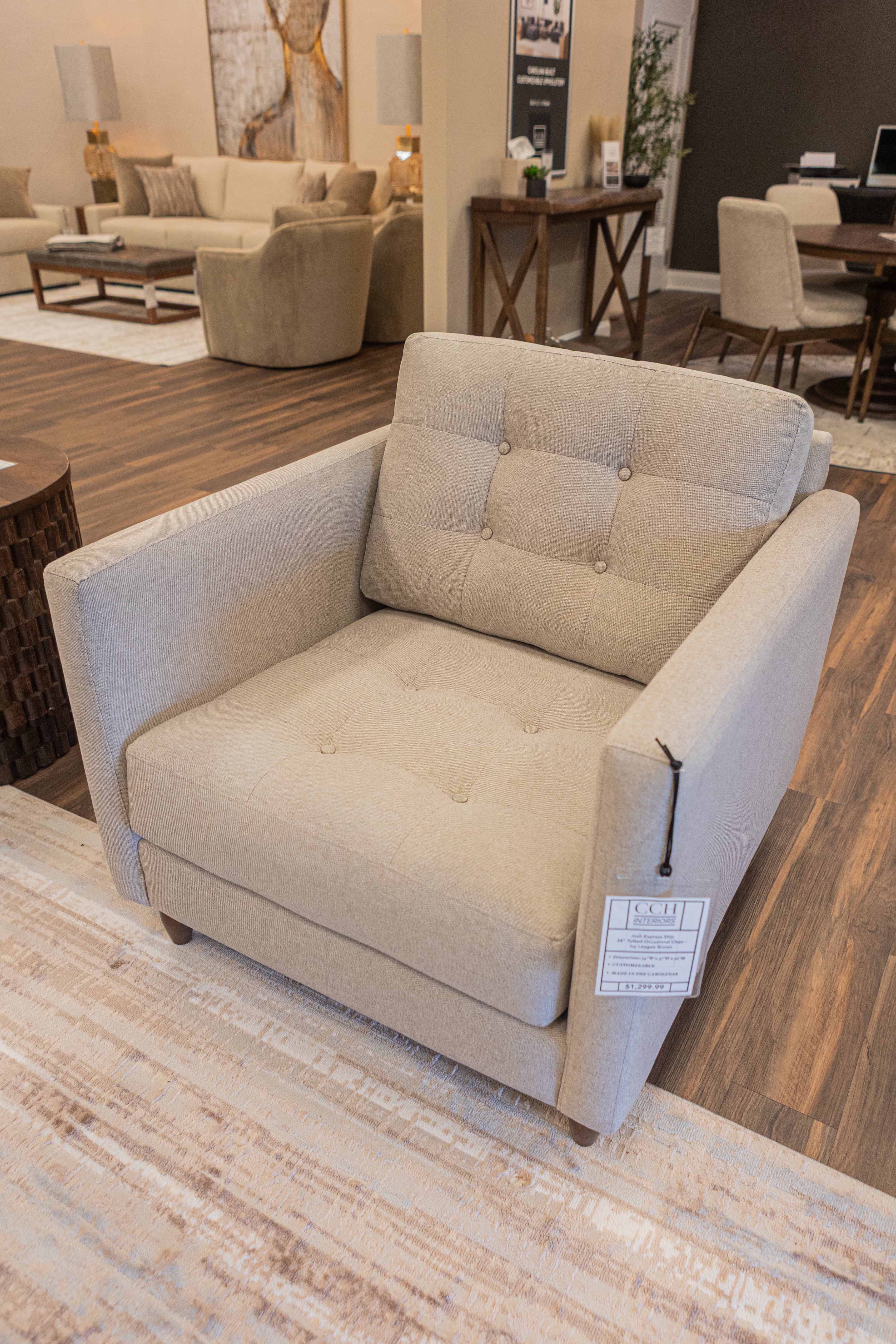 Josh Express Ship 34" Tufted Occasional Chair - Ivy League Brown