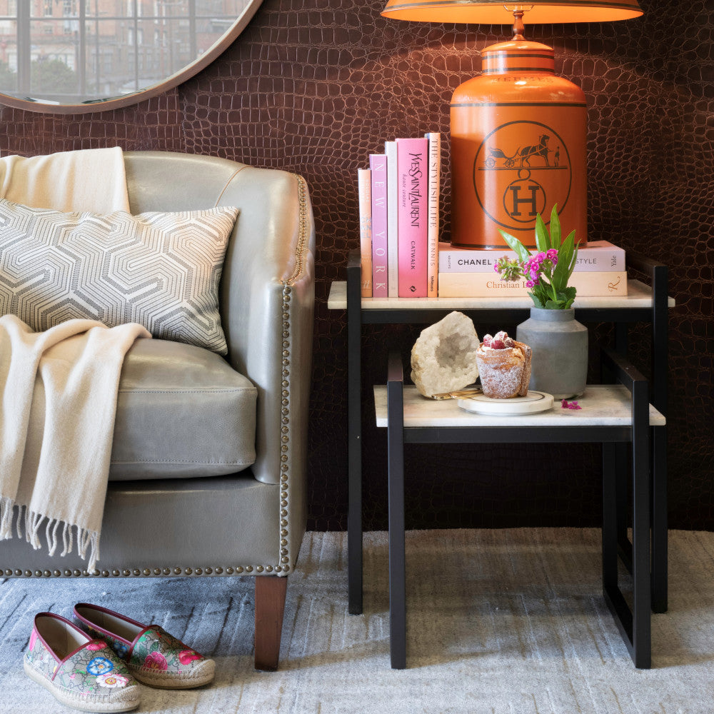 Santa Dominguez Nesting Tables - Gunmetal & Marble - Set of 2