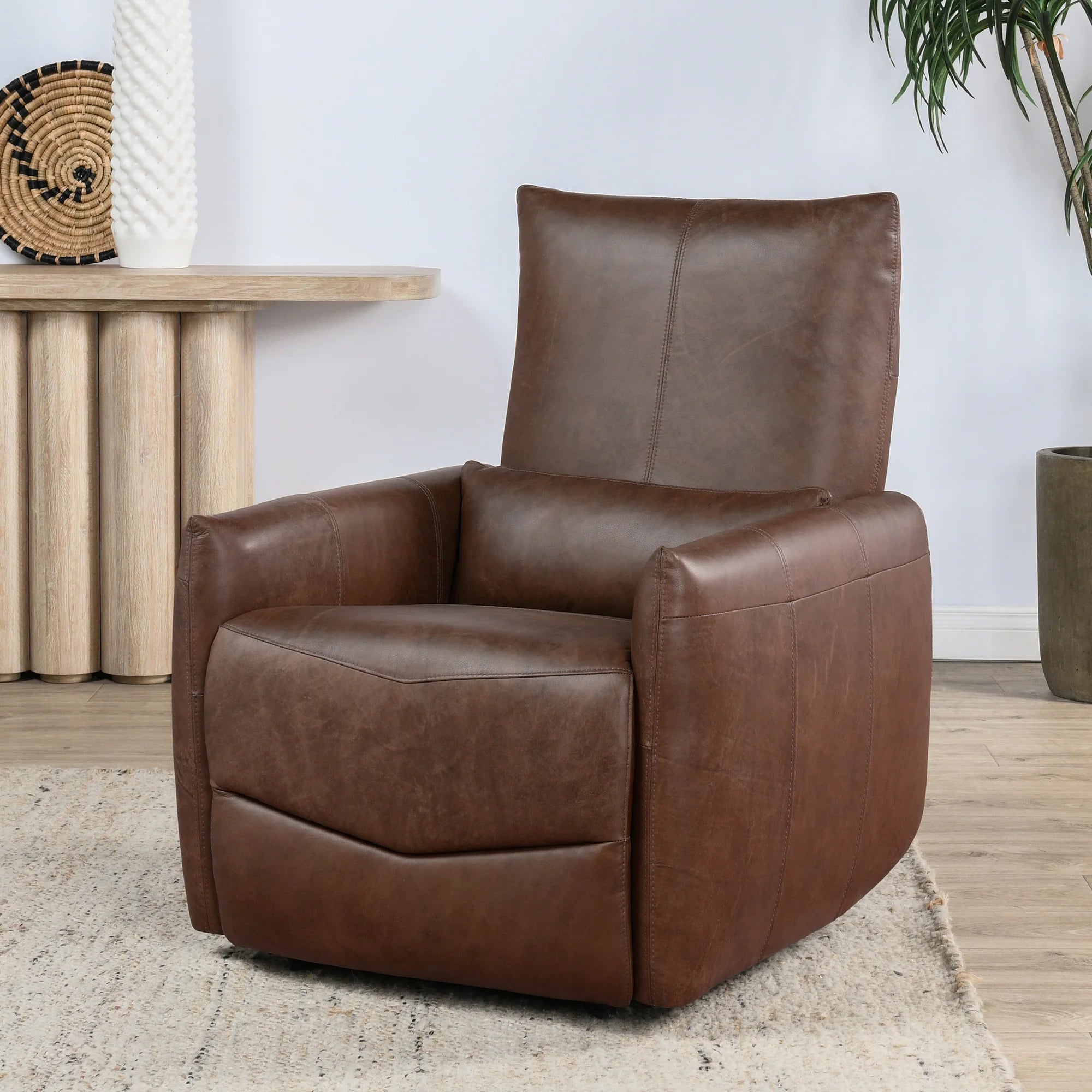 Thaliya 31" Top Grain Leather Power Recliner - Antique Brown