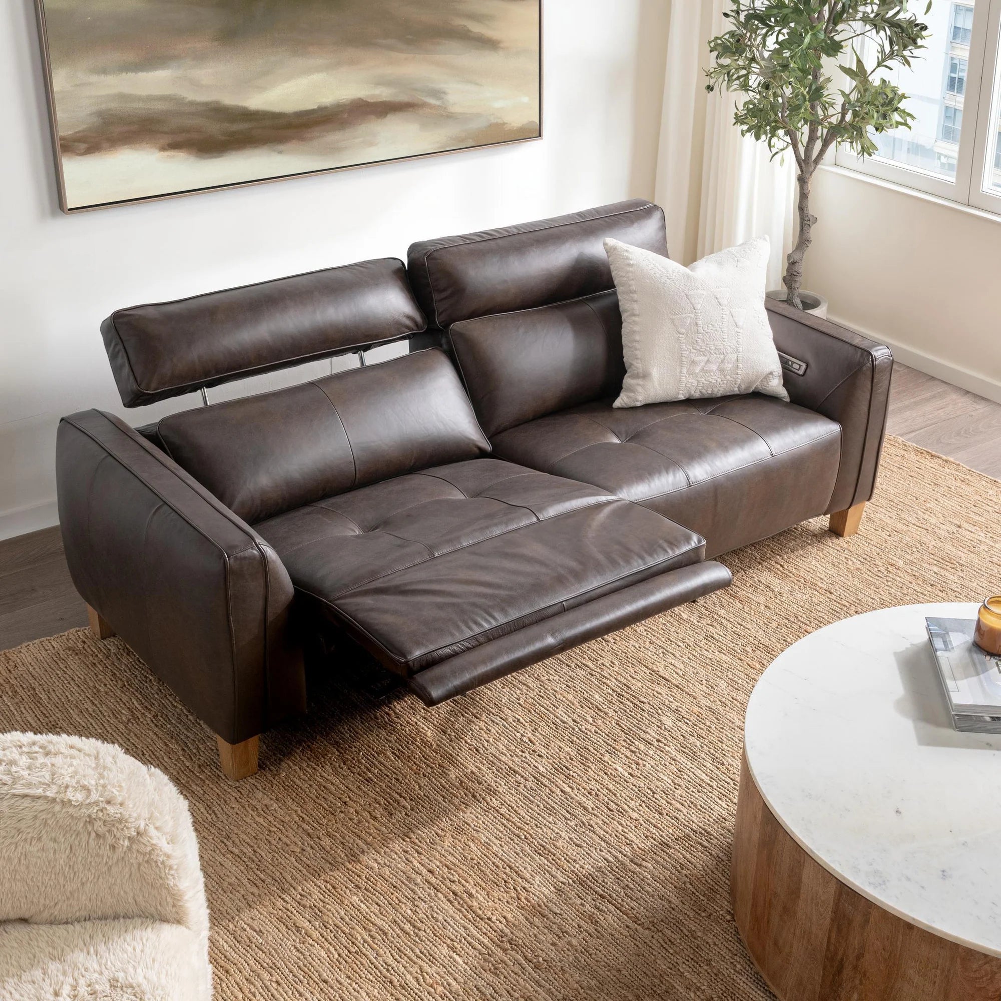 Sawyer 89" Top Grain Leather Power Recliner Sofa - Brown