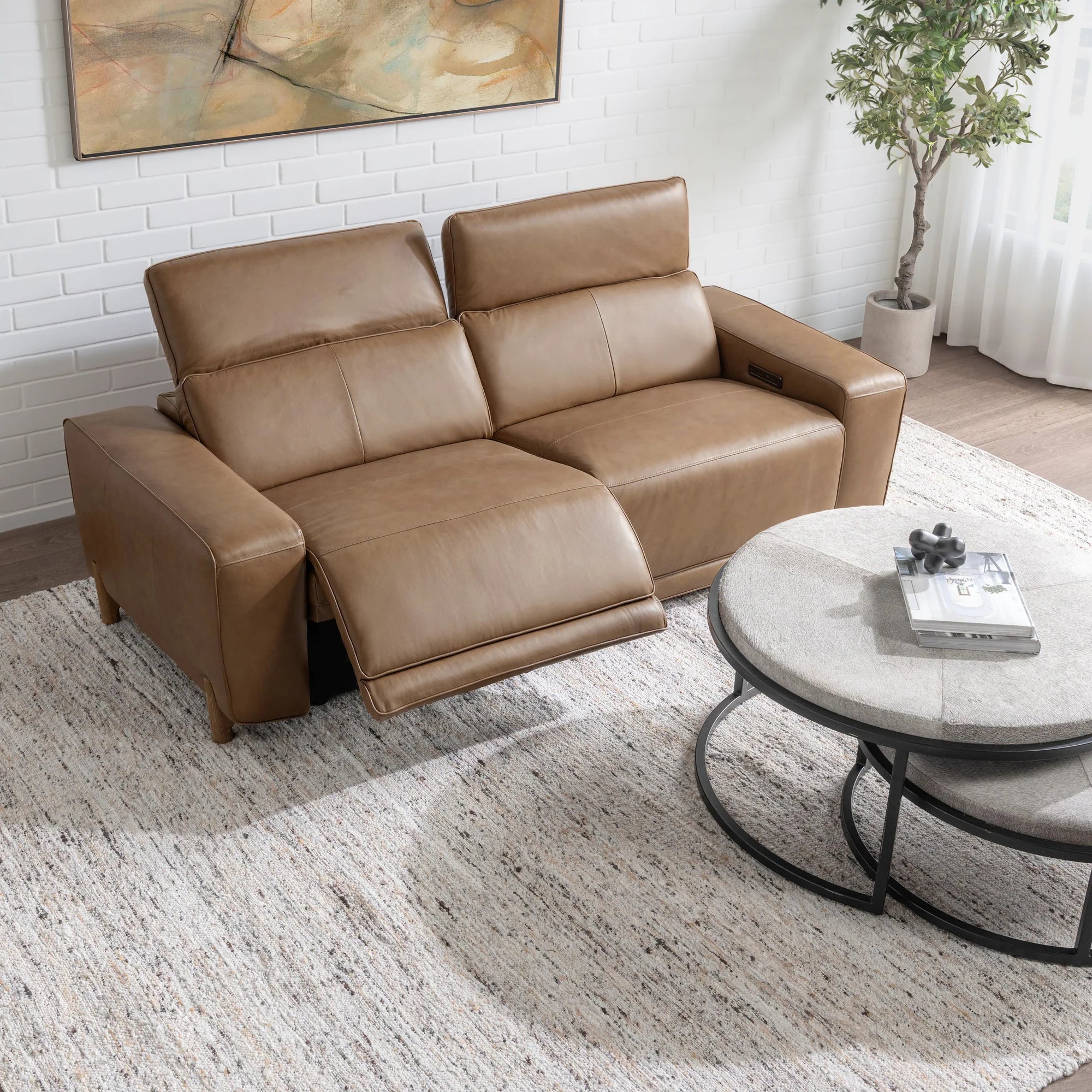 Kayden 85" Top Grain Leather Power Recliner Sofa - Tan