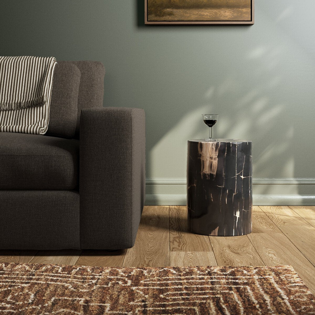 Keno 12" Round End Table - Dark Petrified Wood