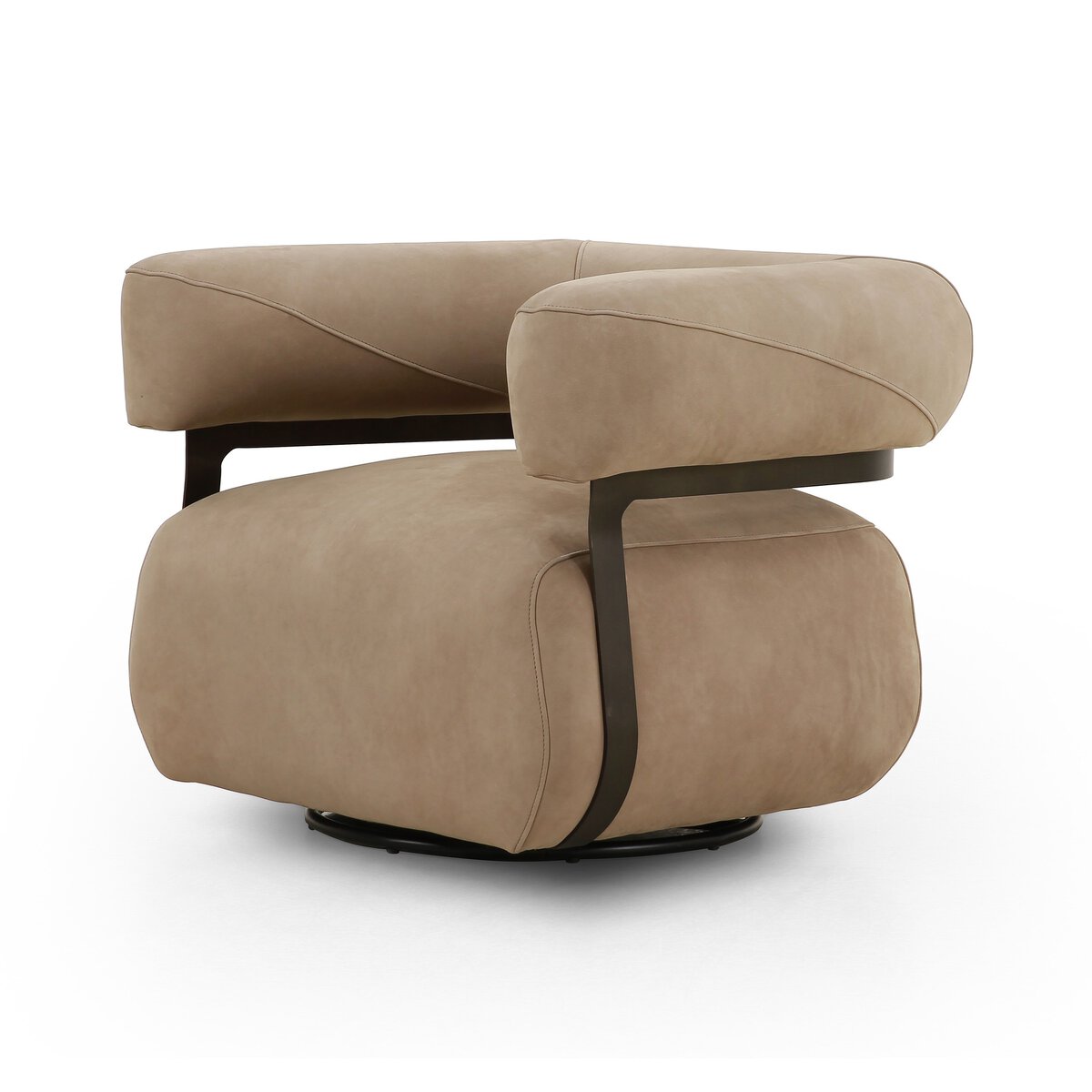 Garlend 37" Top Grain Leather Swivel Chair - Nubuck Silver