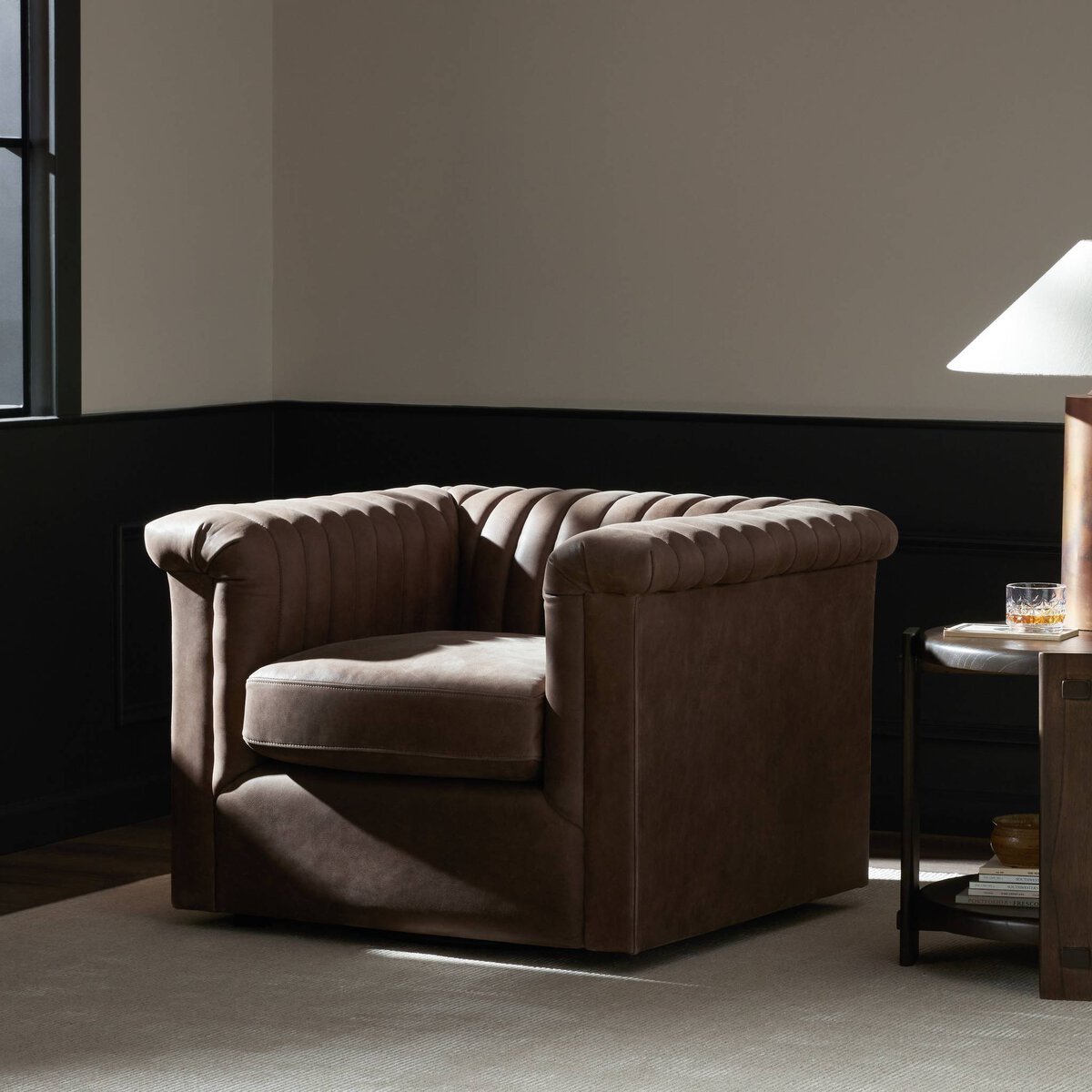 Jovan 37" Top Grain Leather Swivel Chair - Palermo Cigar