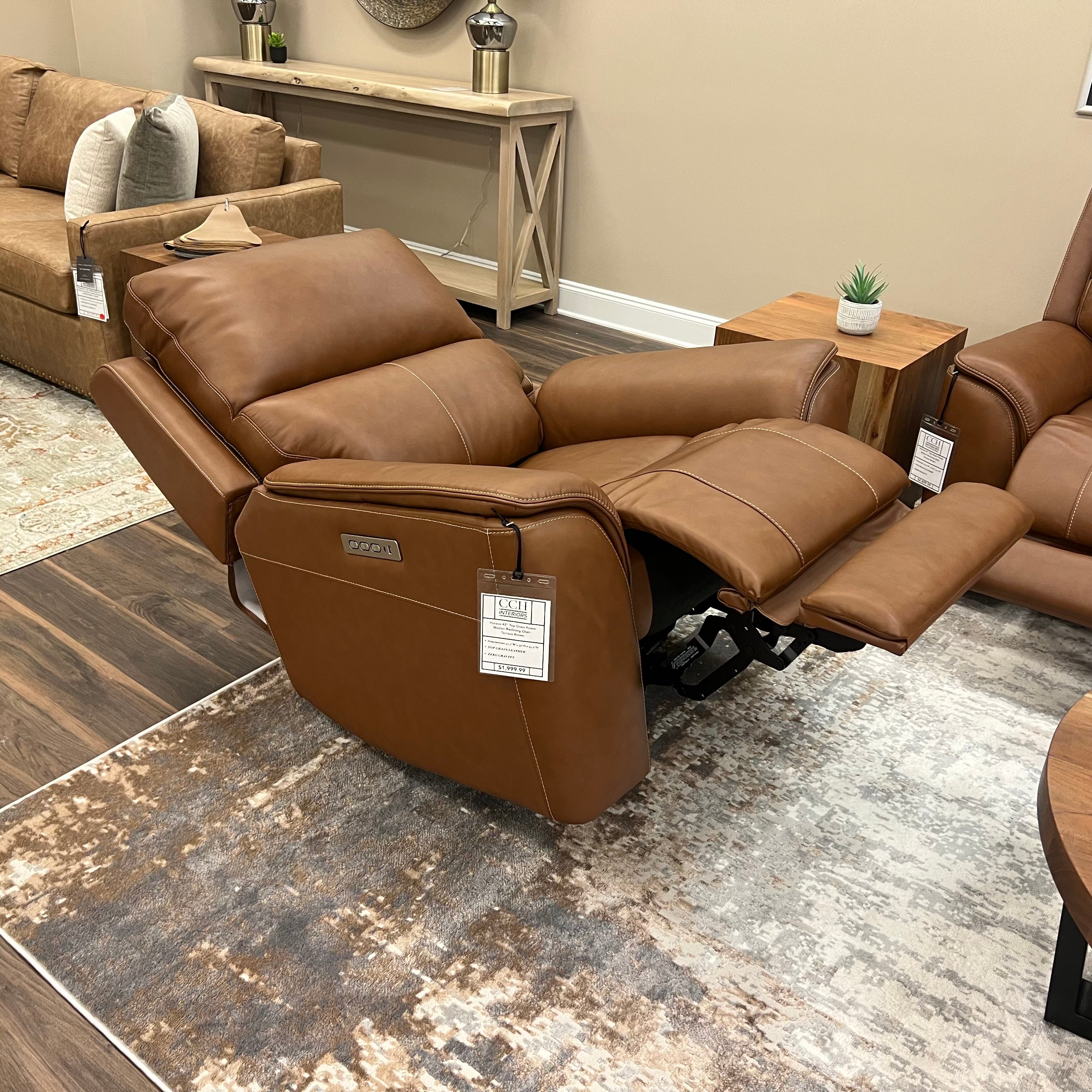 Horace 42" Top Grain Leather Power Motion Reclining Chair - Terrace Brown