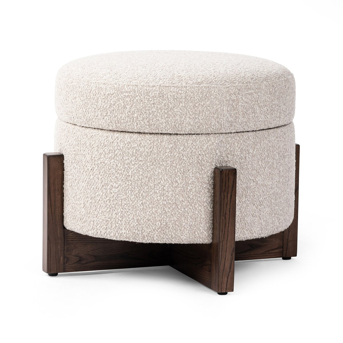 Percival 25" Round Storage Ottoman - Brown Oak + Fog