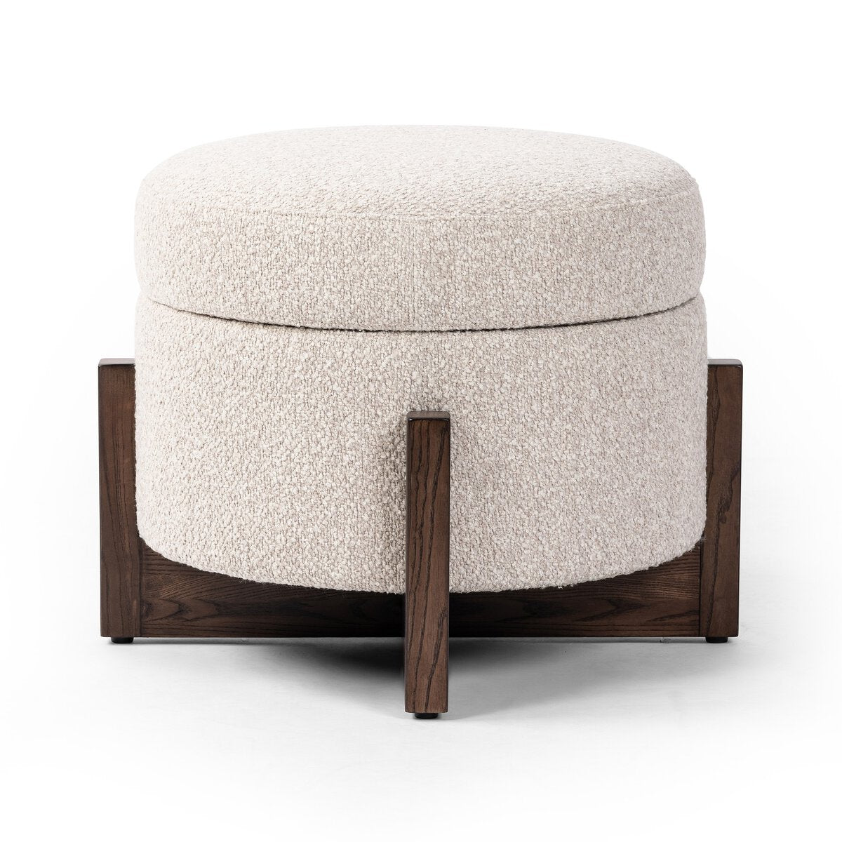 Percival 25" Round Storage Ottoman - Brown Oak + Fog
