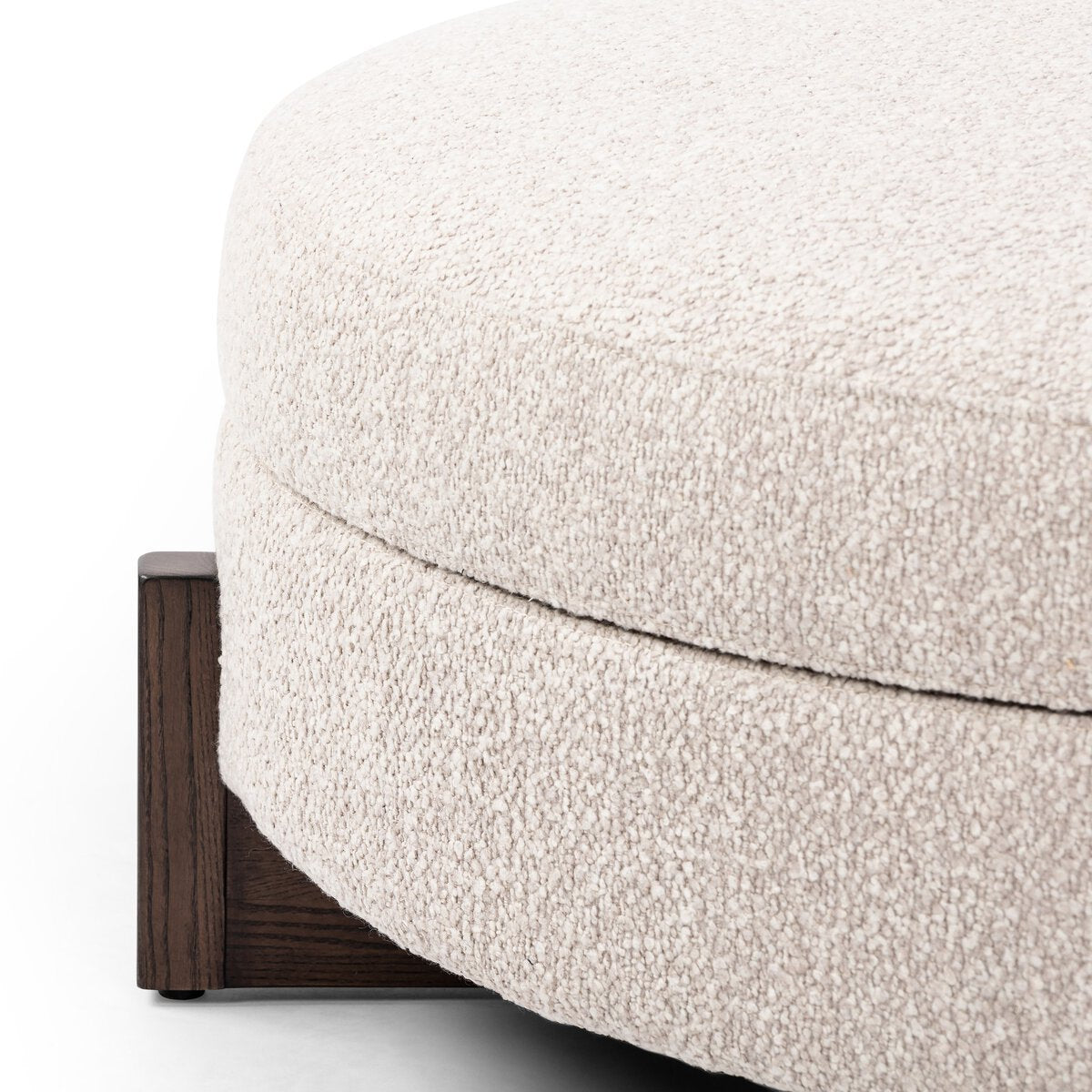 Percival 39" Round Storage Ottoman - Brown Oak + Fog