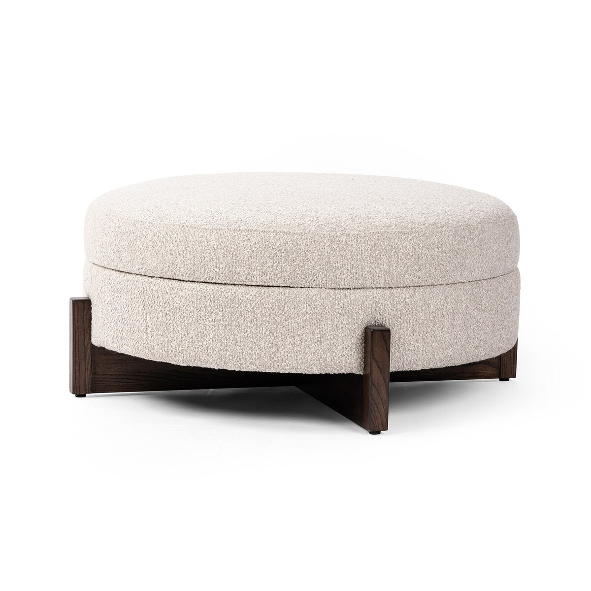Percival 39" Round Storage Ottoman - Brown Oak + Fog
