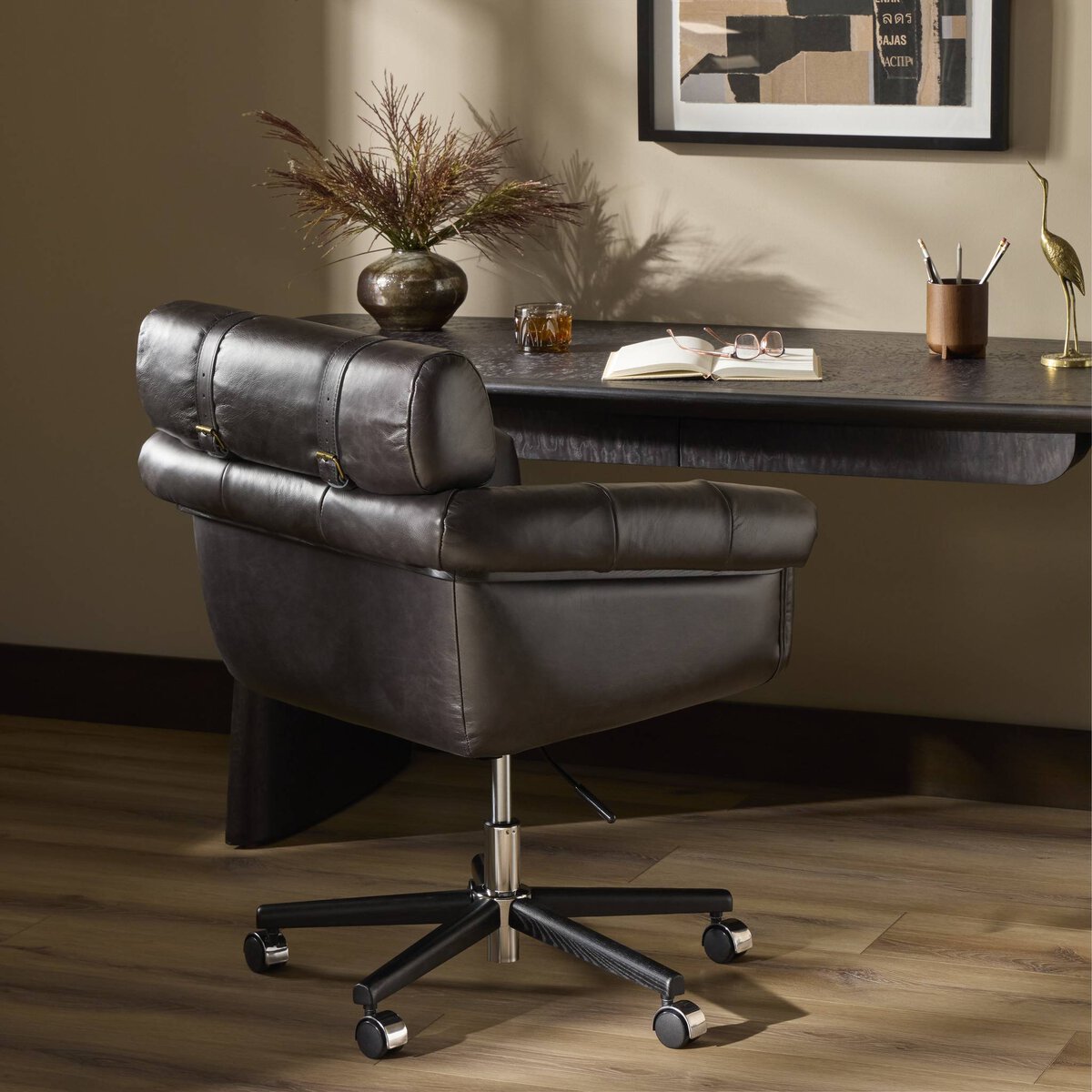Anson 29" Top Grain Leather Desk Chair - Sonoma Black