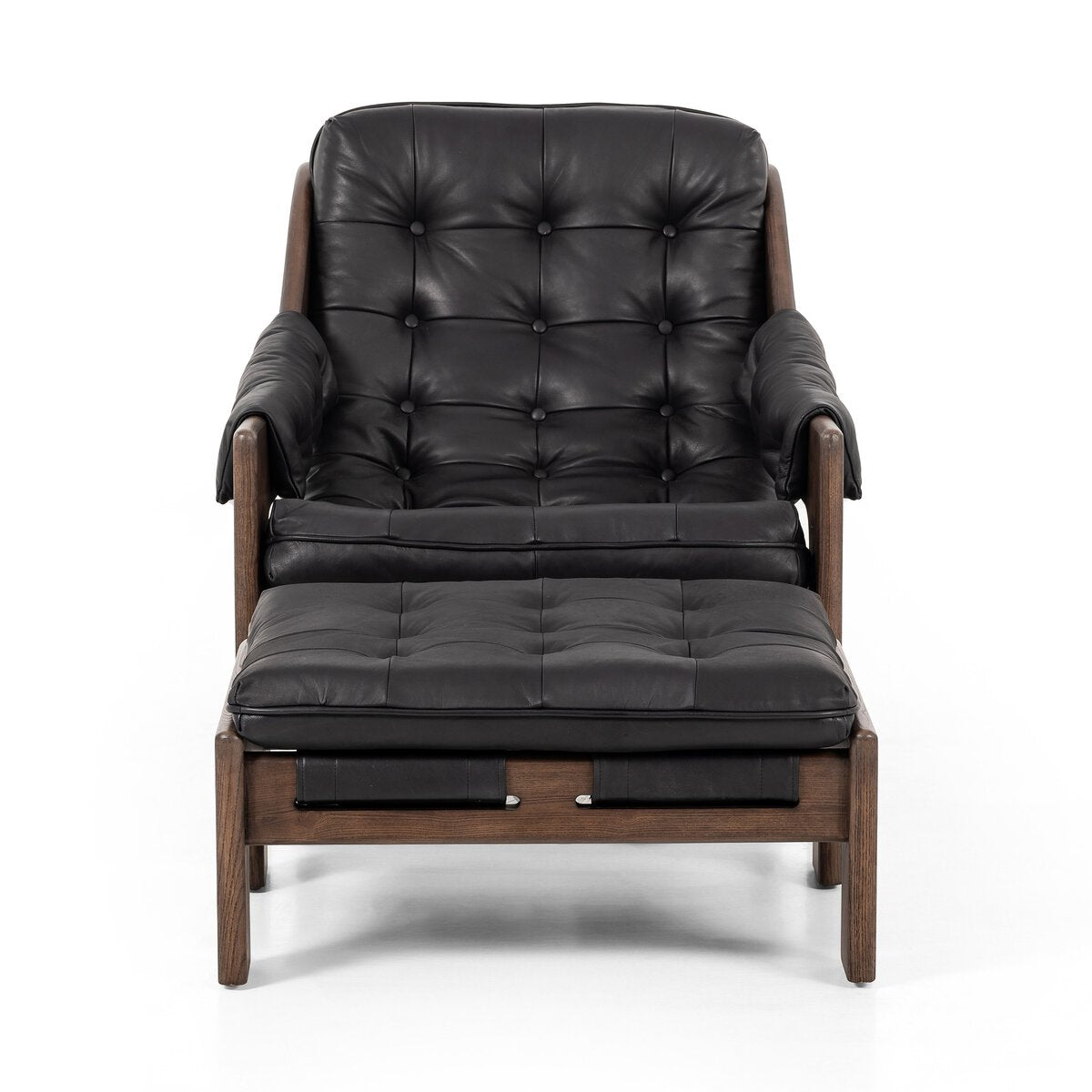 Halton 30" Top Grain Leather Chair W/ Ottoman - Heirloom Black