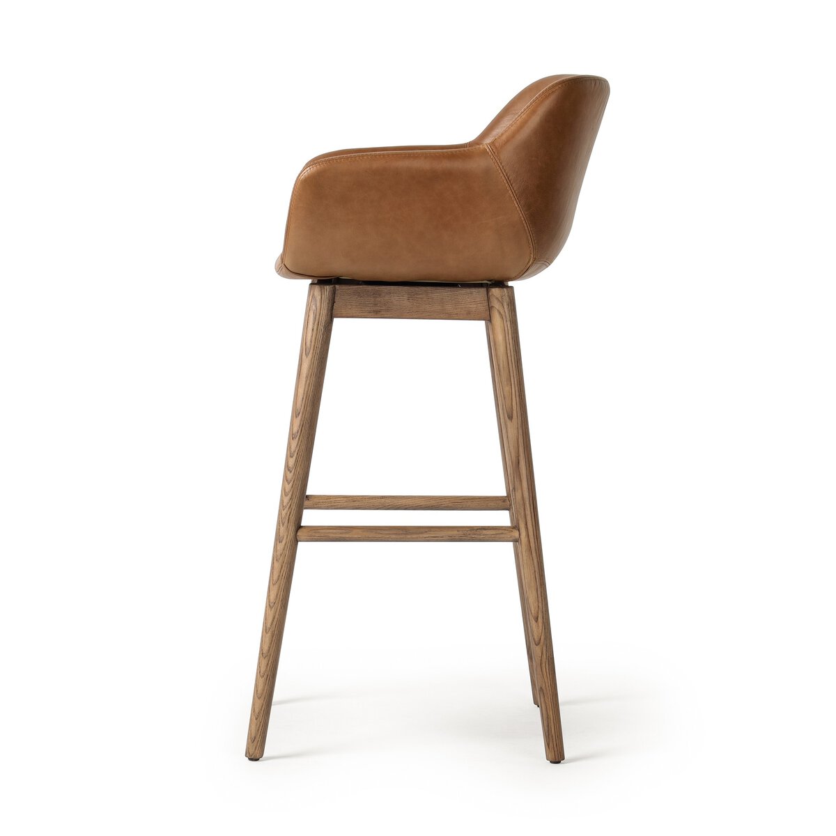 Maya Top Grain Leather Swivel Bar Stool - Chestnut + Oak