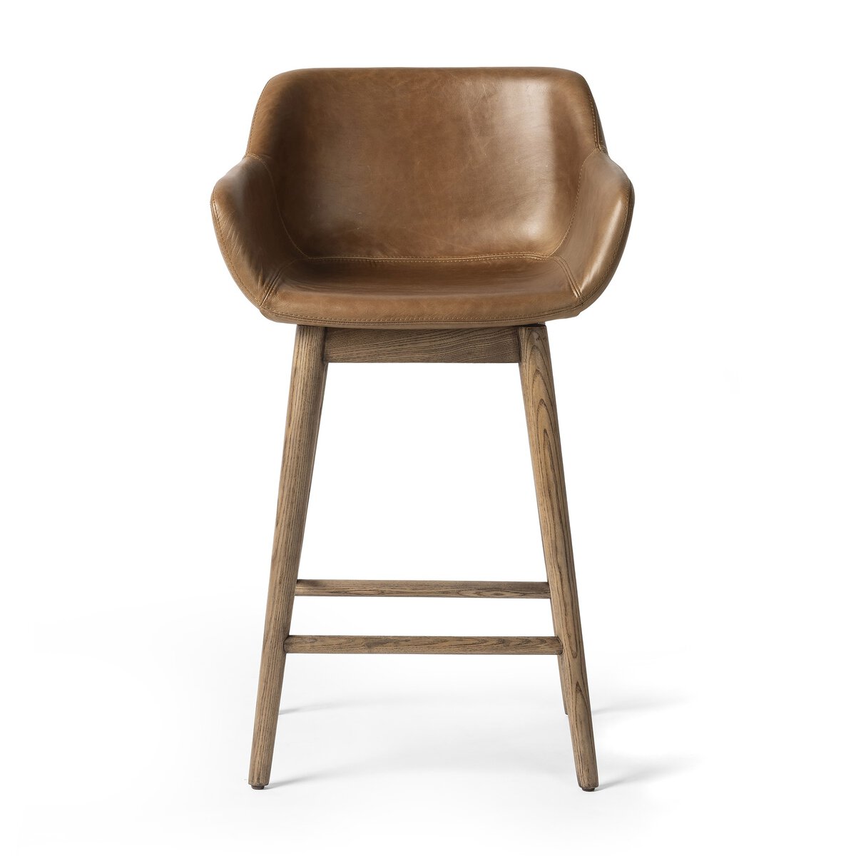Maya Top Grain Leather Swivel Counter Stool - Chestnut + Oak