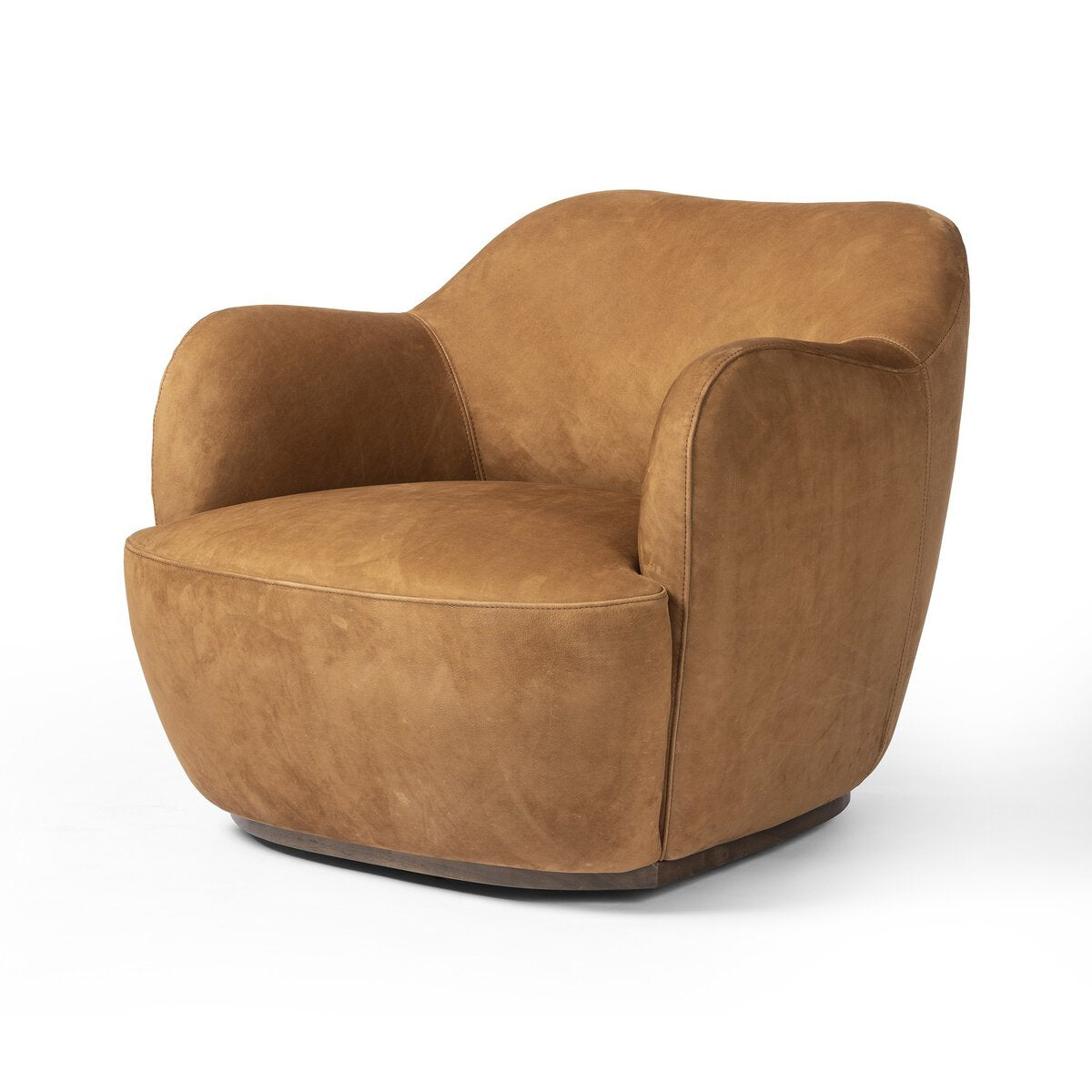 Aurelia 35" Top Grain Leather Swivel Chair - Parawood + Nubuck Cognac