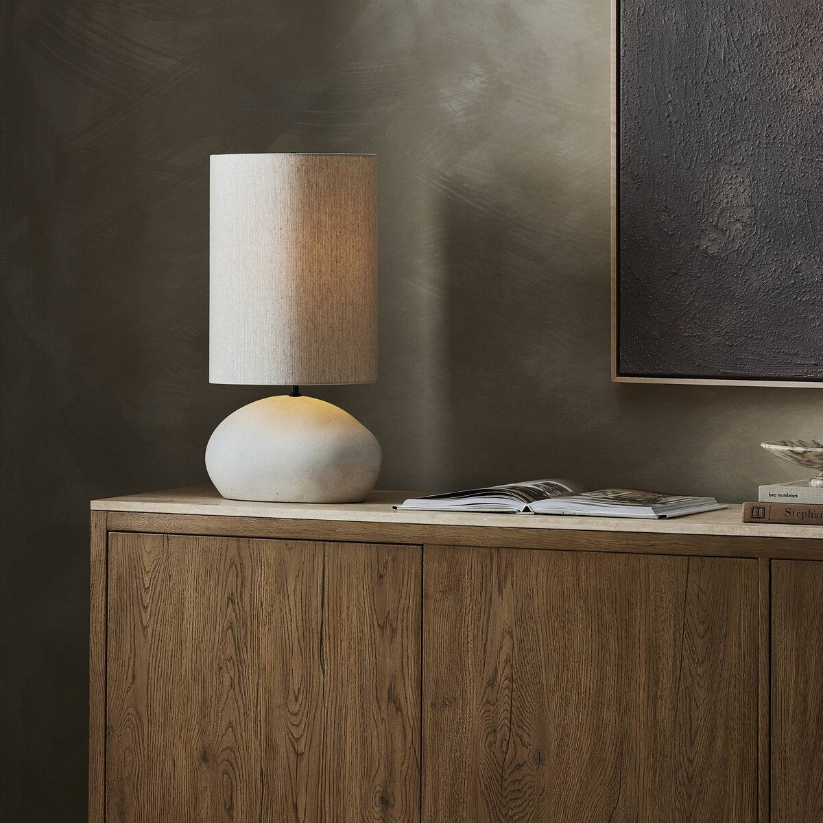 Halle 12" Table Lamp - White Speckled Ceramic