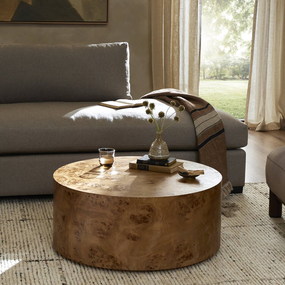 Canton 32" Round Coffee Table - Caramel Burl