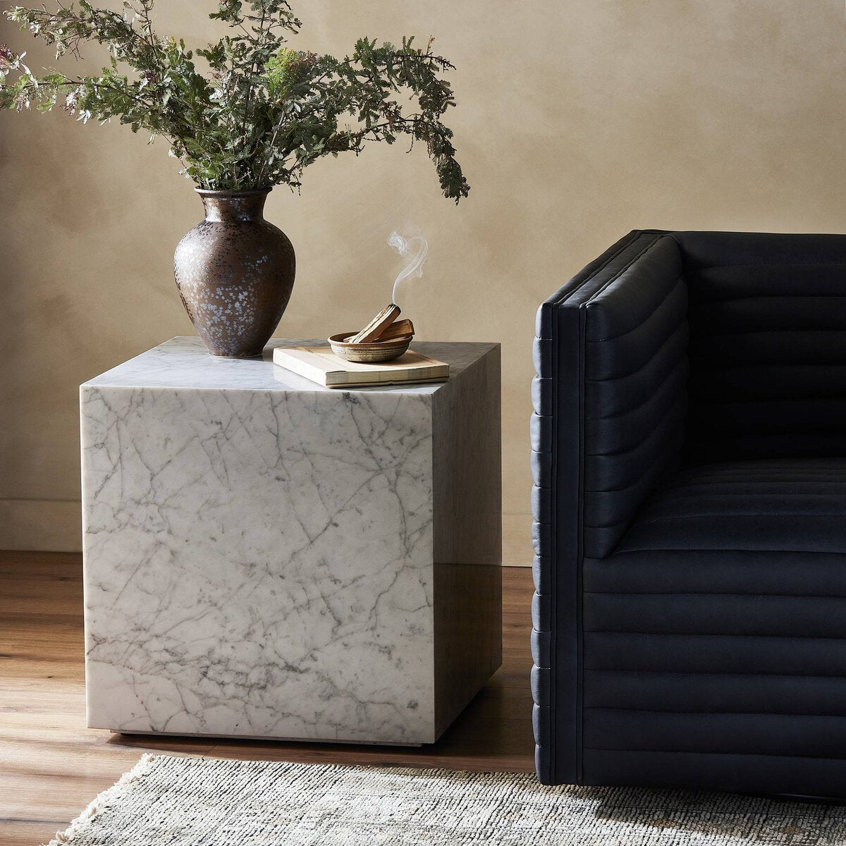 Hanson 20" Square End Table - White Carrara Marble