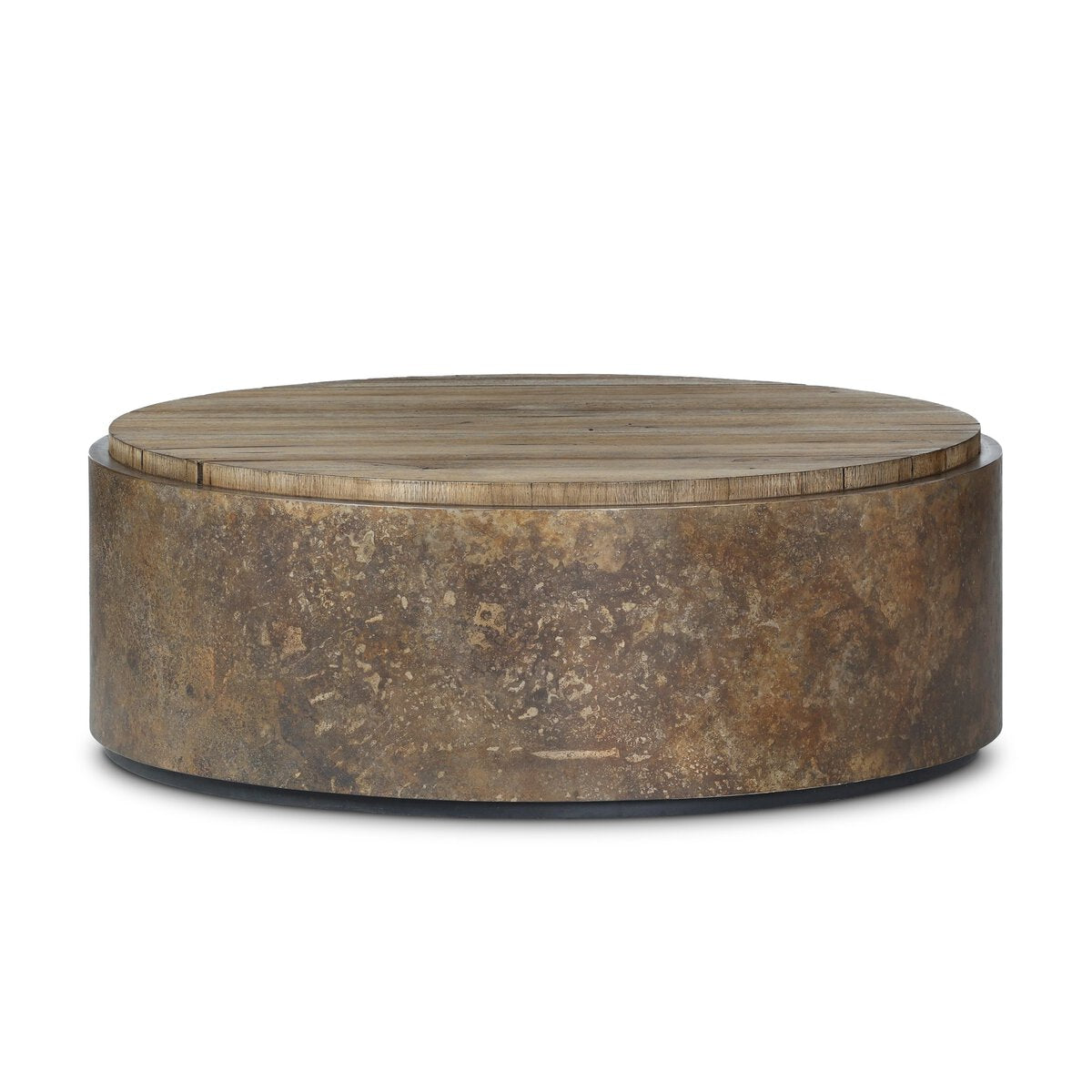 Melinda 48" Oak Round Coffee Table - Burnt Bleached