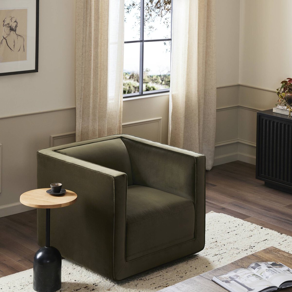 Philips 34" Upholstered Swivel Chair - Surrey Olive