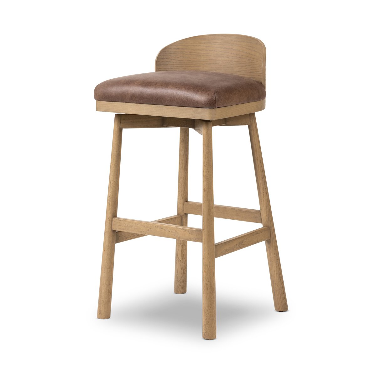 Ashleigh Top Grain Leather Bar Stool - Palermo Cigar + Oak