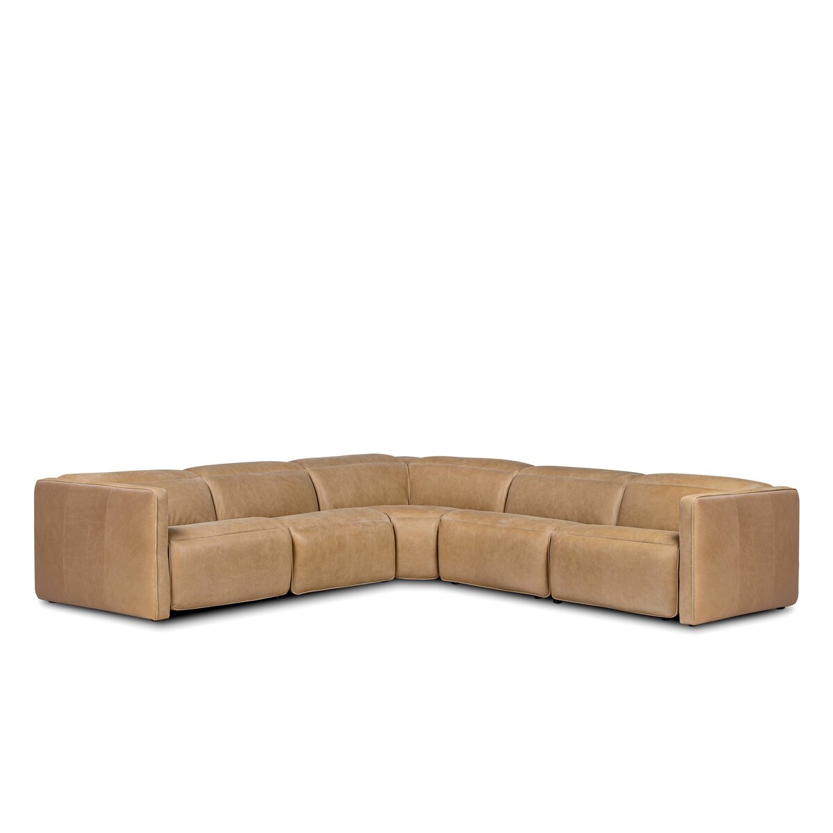 Kinsley 125" 5 Piece Top Grain Leather Modular Sectional - Palermo Cognac