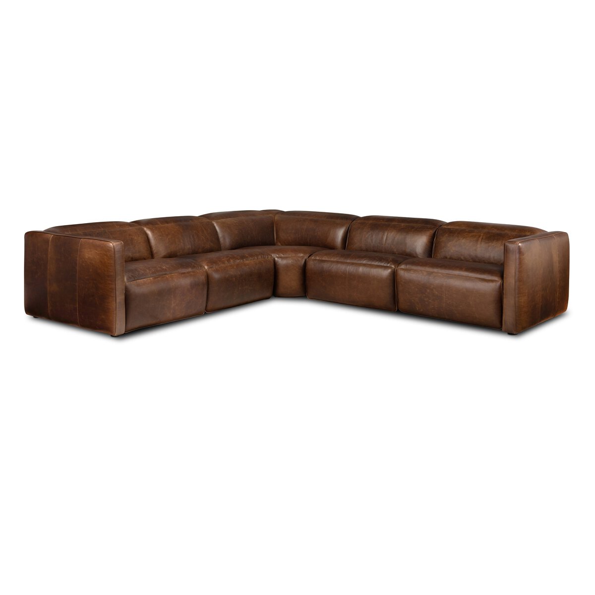 Halima 125" Top Grain Leather Power Motion Sectional - Raleigh Cigar